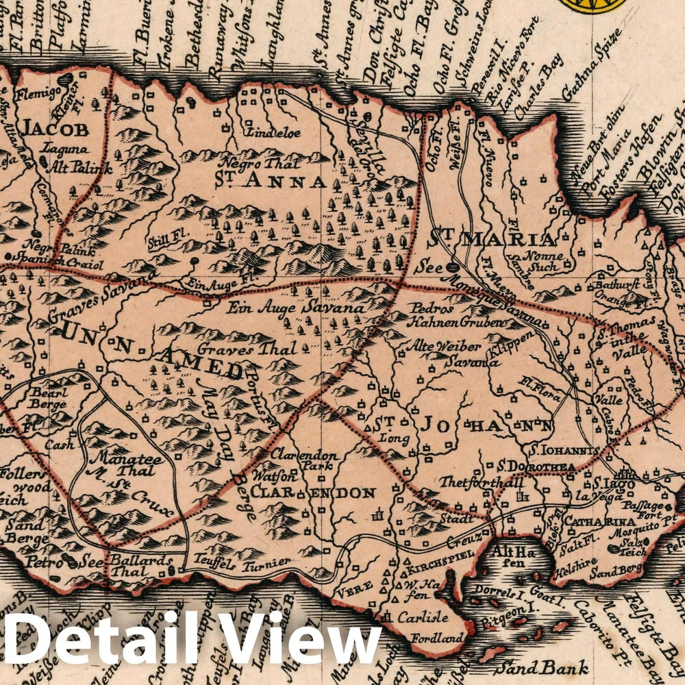 Historic Map : Jamaica, Vol 1:11- Neue Charte von der Insul Iamaica in West-Indien Oder America, 1740 Atlas , Vintage Wall Art
