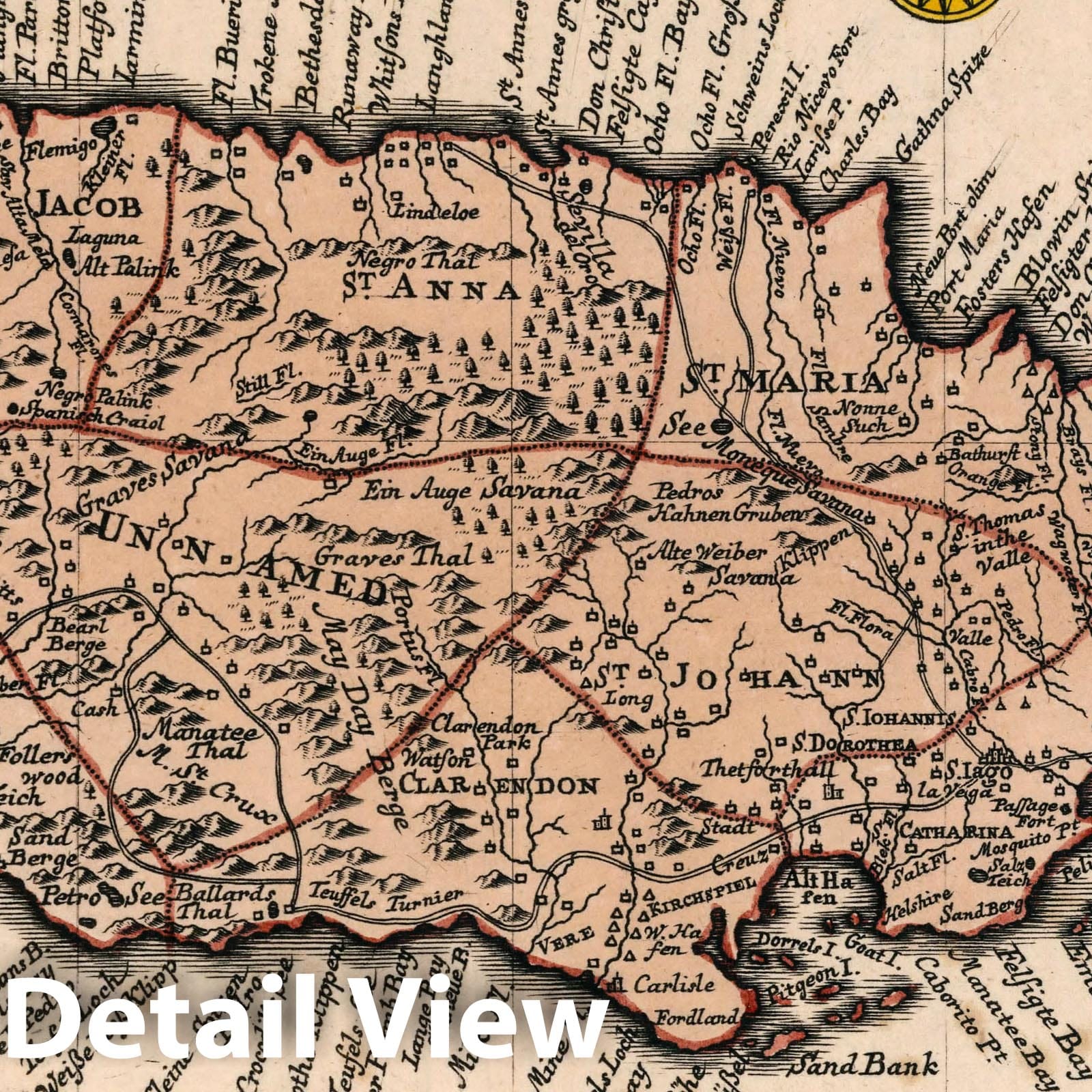 Jamaica - Road Map, 1790 - Historical Map Print