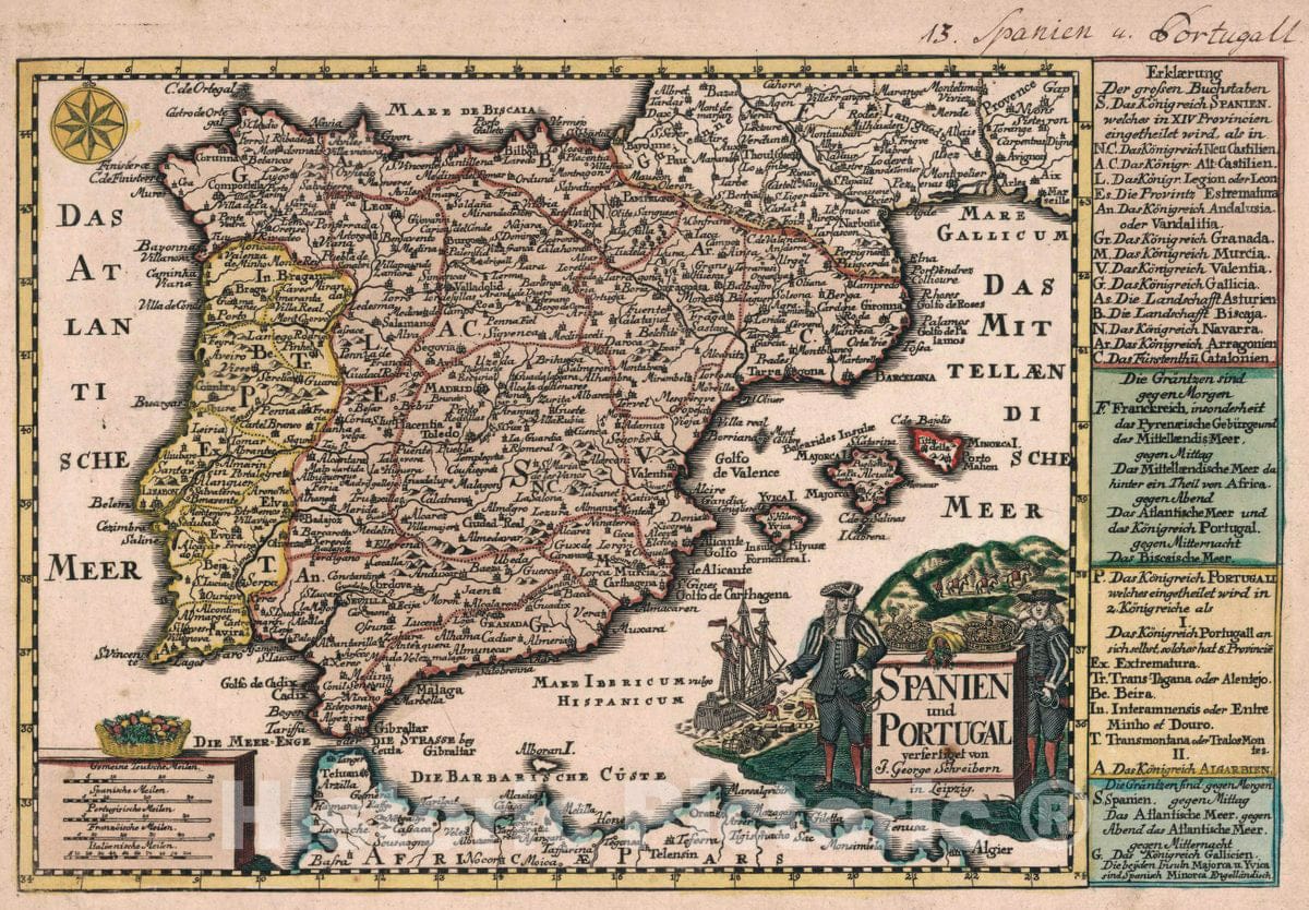 Historic Map : Portugal, Vol 1:13- Spanien und Portugal, 1740 Atlas , Vintage Wall Art