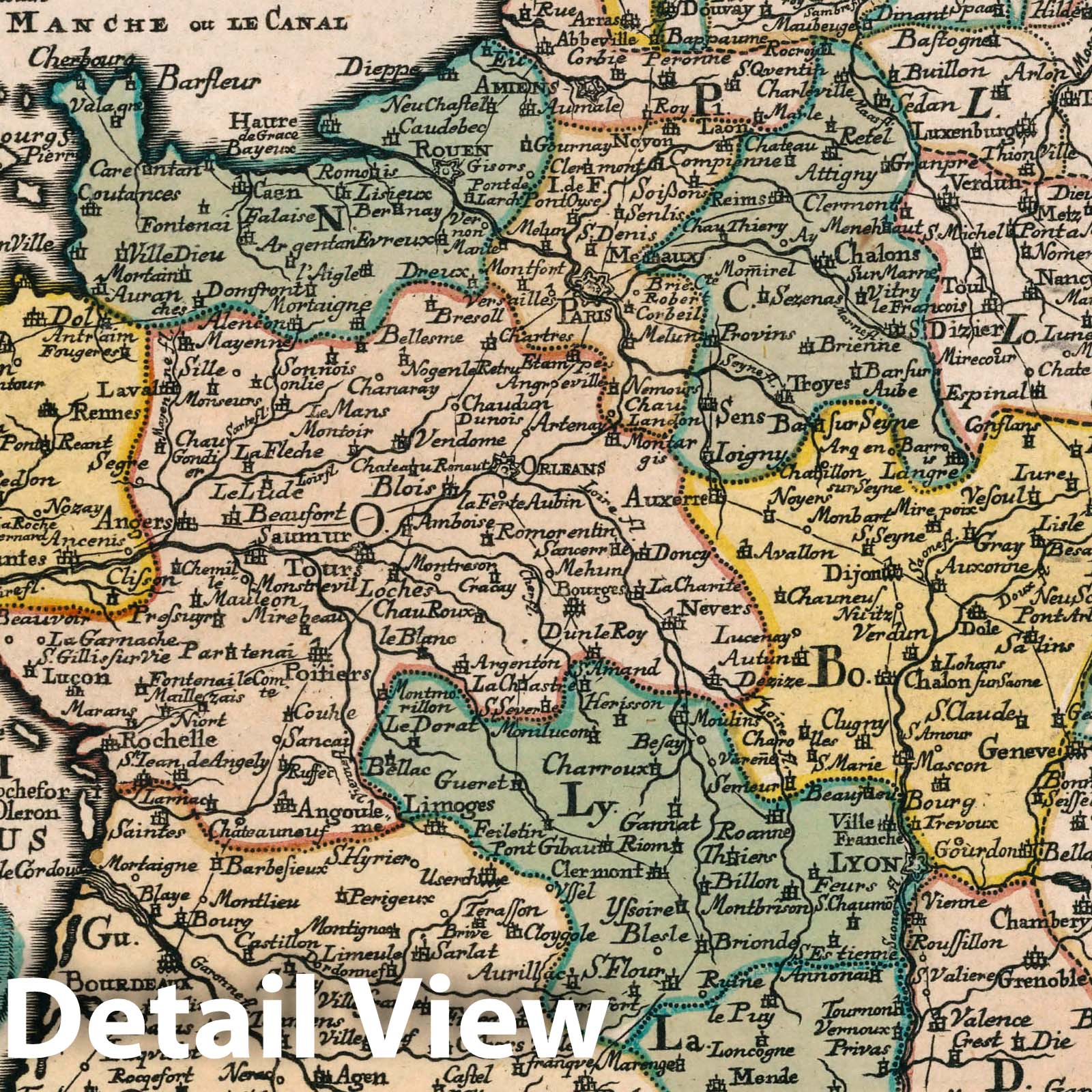 France - Road Map, 1790 - Hand-Colored Historical Map Print