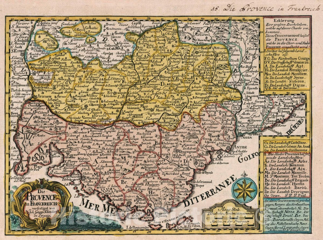Historic Wall Map : France, Provence , France Vol 1:15- Die Provence in Franckreich, 1740 Atlas , Vintage Wall Art