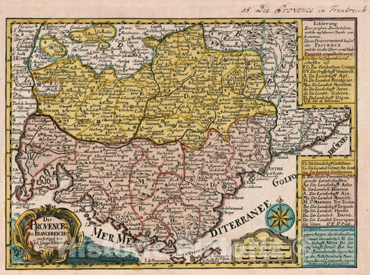 Historic Wall Map : France, Provence , France Vol 1:15- Die Provence in Franckreich, 1740 Atlas , Vintage Wall Art