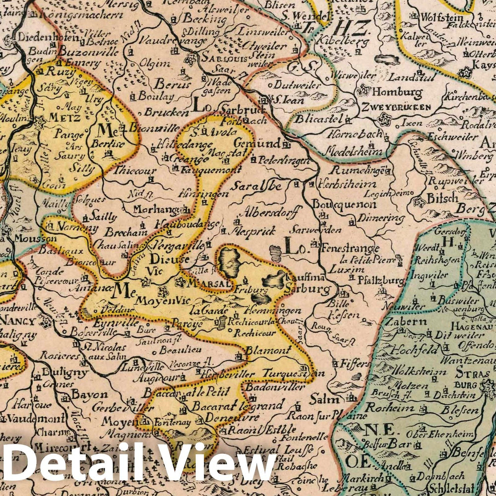 Historic Map : Germany, Vol 1:16- Elsas, Lothringen, Barr und die Bisthumer Metz, Toul u. Verdun, 1740 Atlas , Vintage Wall Art