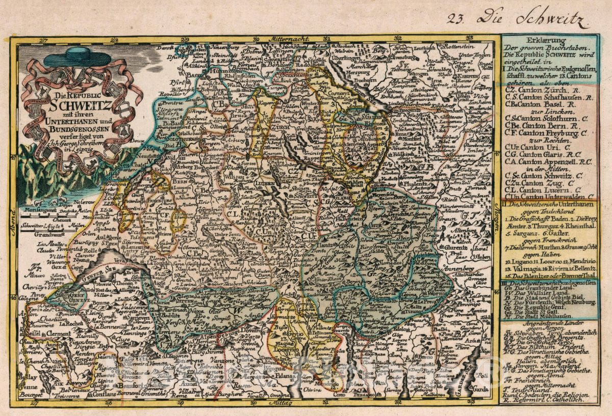 Historic Map : Switzerland, Vol 1:23- Die Republic Schweitz mit ihren Unterthanen und Bundsgenossen, 1740 Atlas , Vintage Wall Art