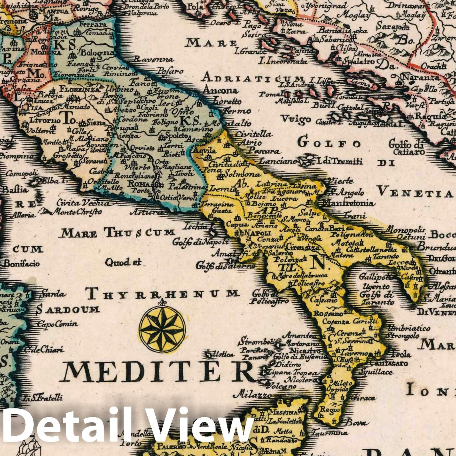Italy - Road Map, 1790 - Hand-Colored Historical Map Print
