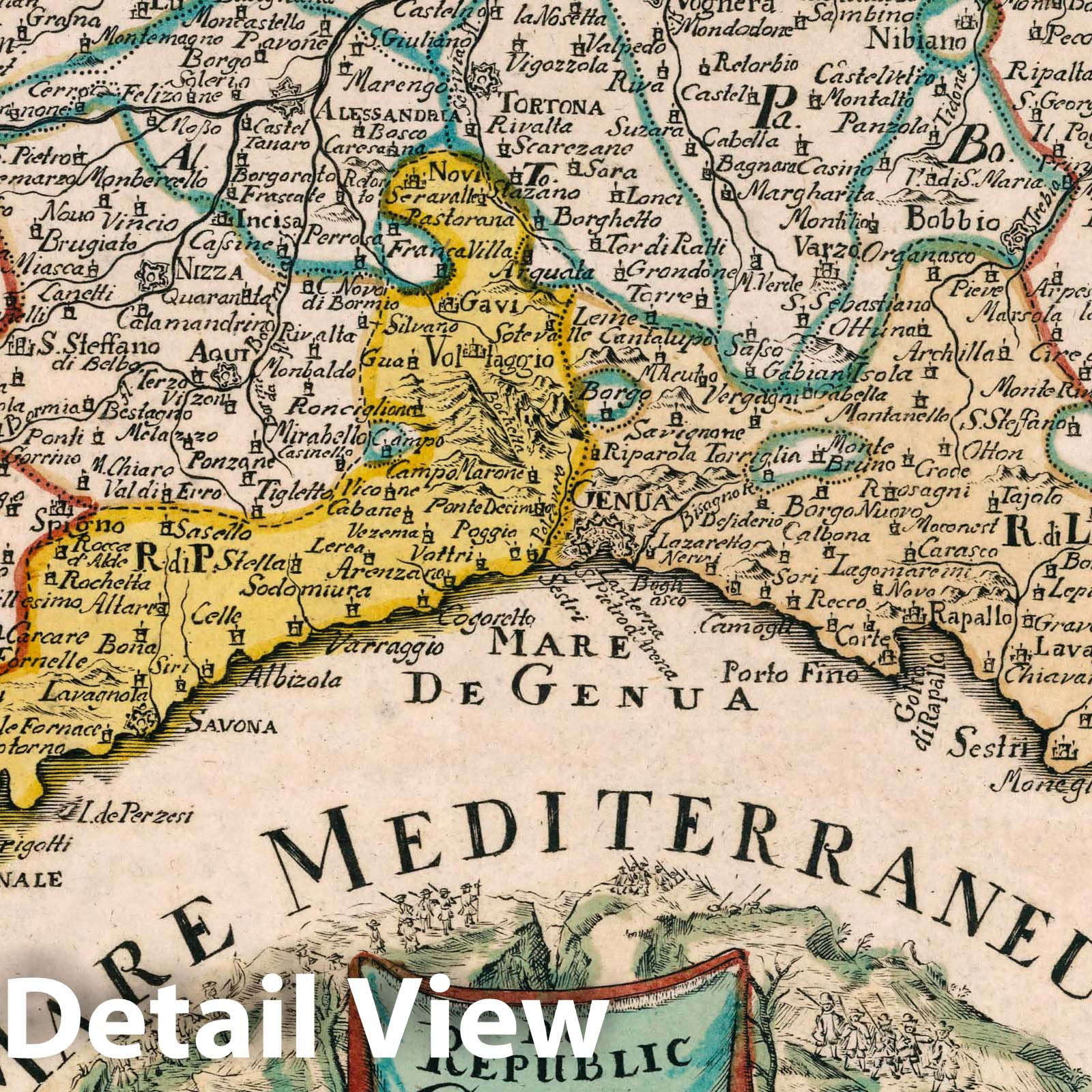 Genoa, Italy - Road Map, 1790 - Historical Map Print