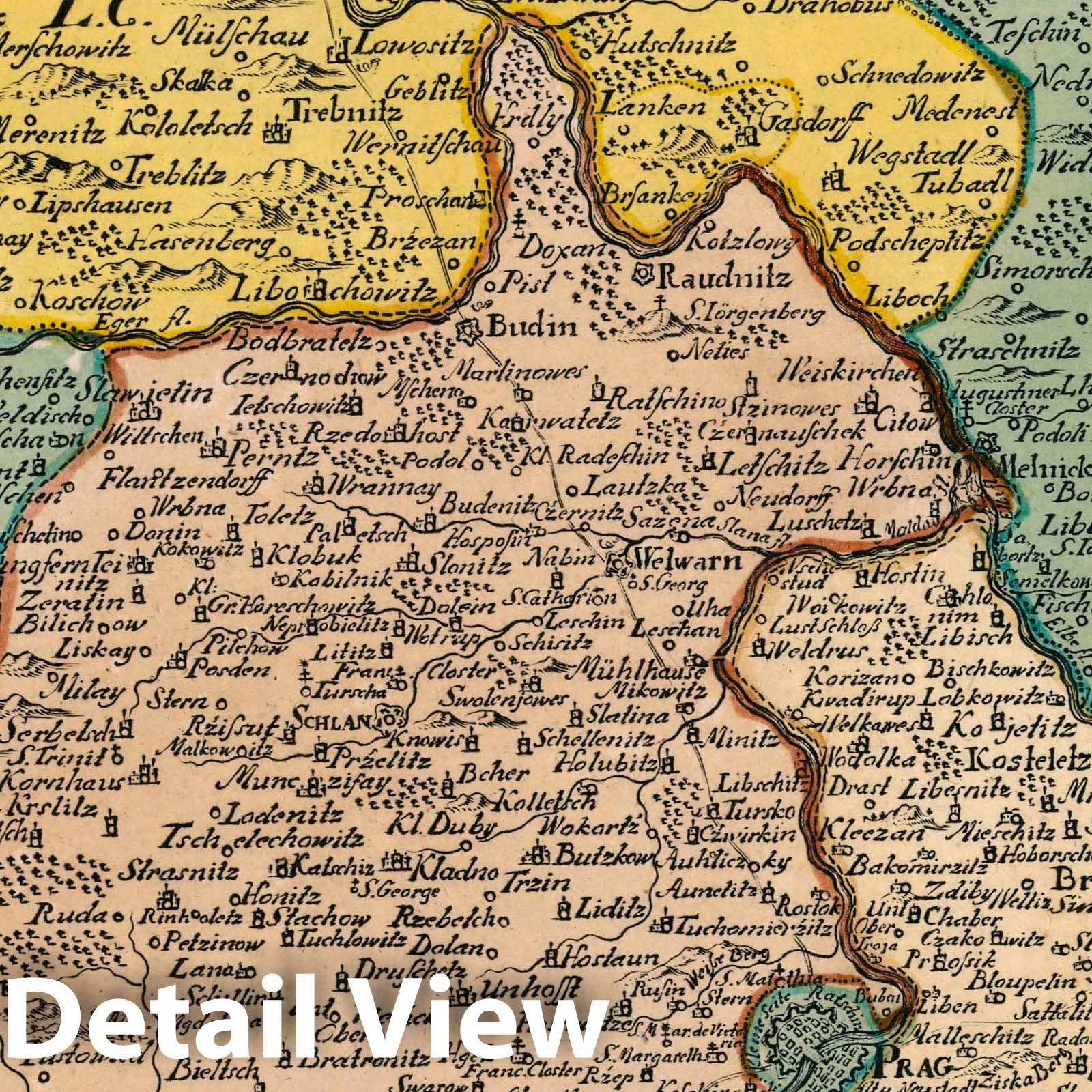 Prague and Surrounding Region - Road Map, 1790 - Historical Map Print