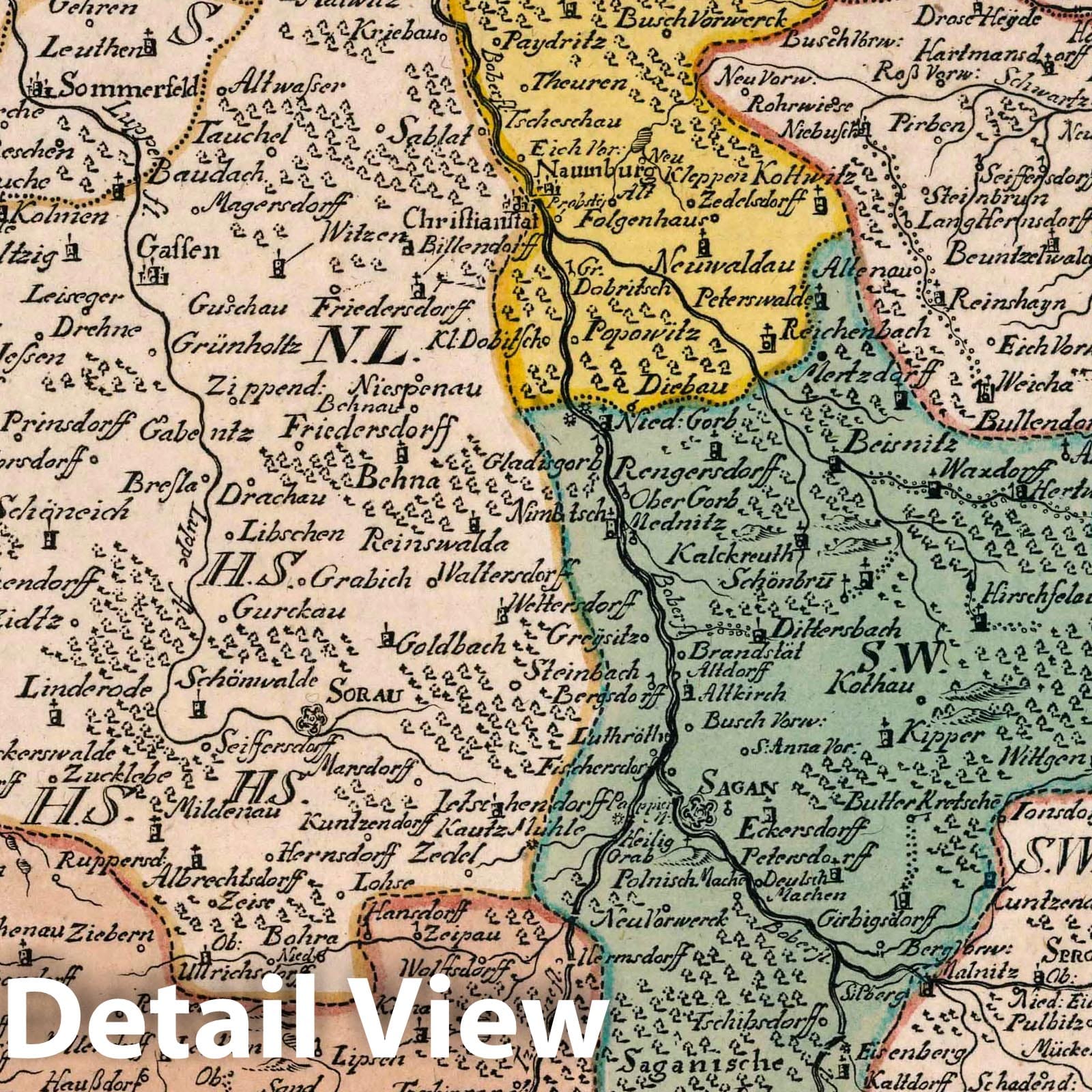 Principality of Sagan, Poland - Road Map, 1790 - Historical Map Print