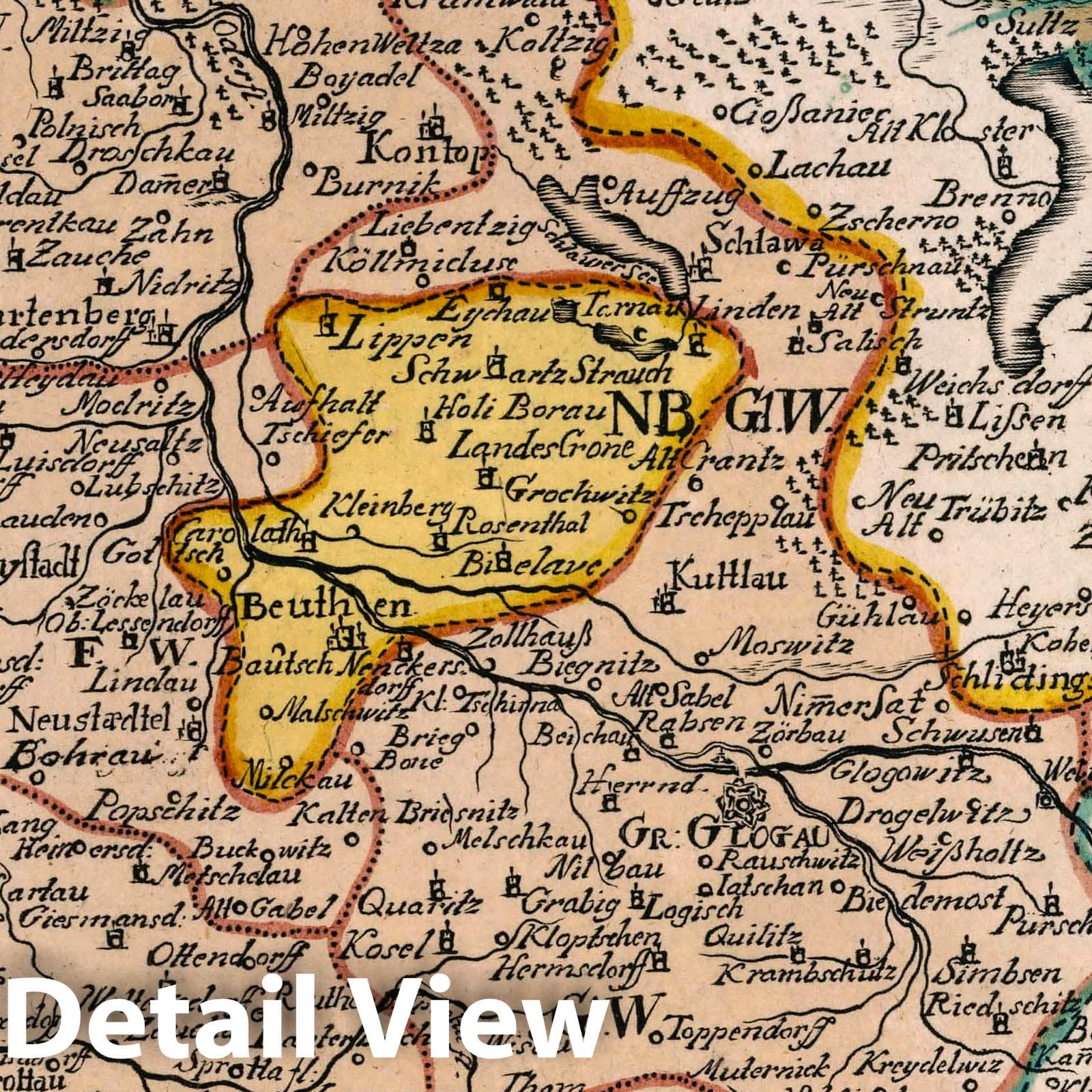 Gros-Glogau Principality, Silesia - Road Map, 1790 - Historical Map Print
