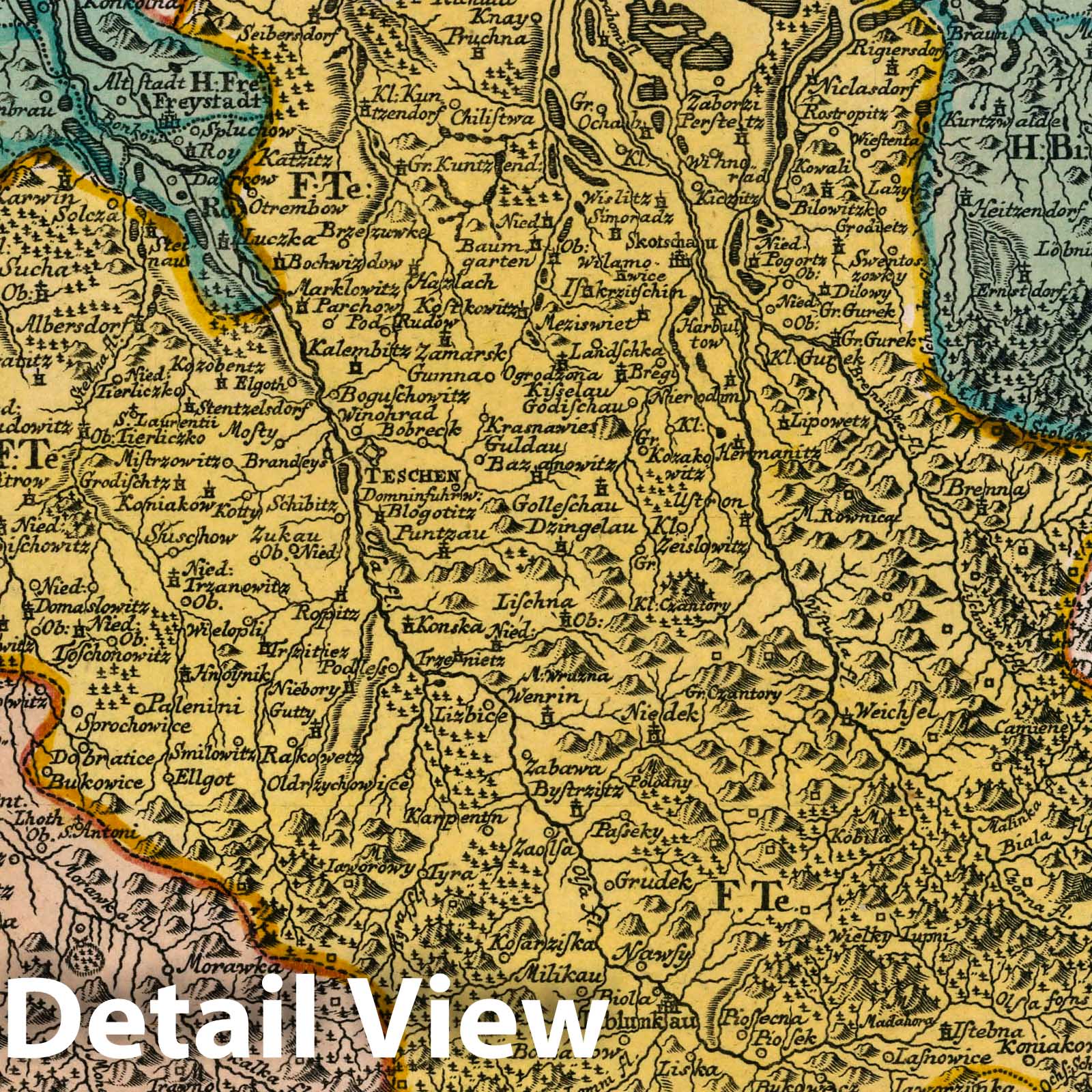 Principality of Teschen, Upper Silesia, Poland - Road Map, 1790 - Historical Map Print