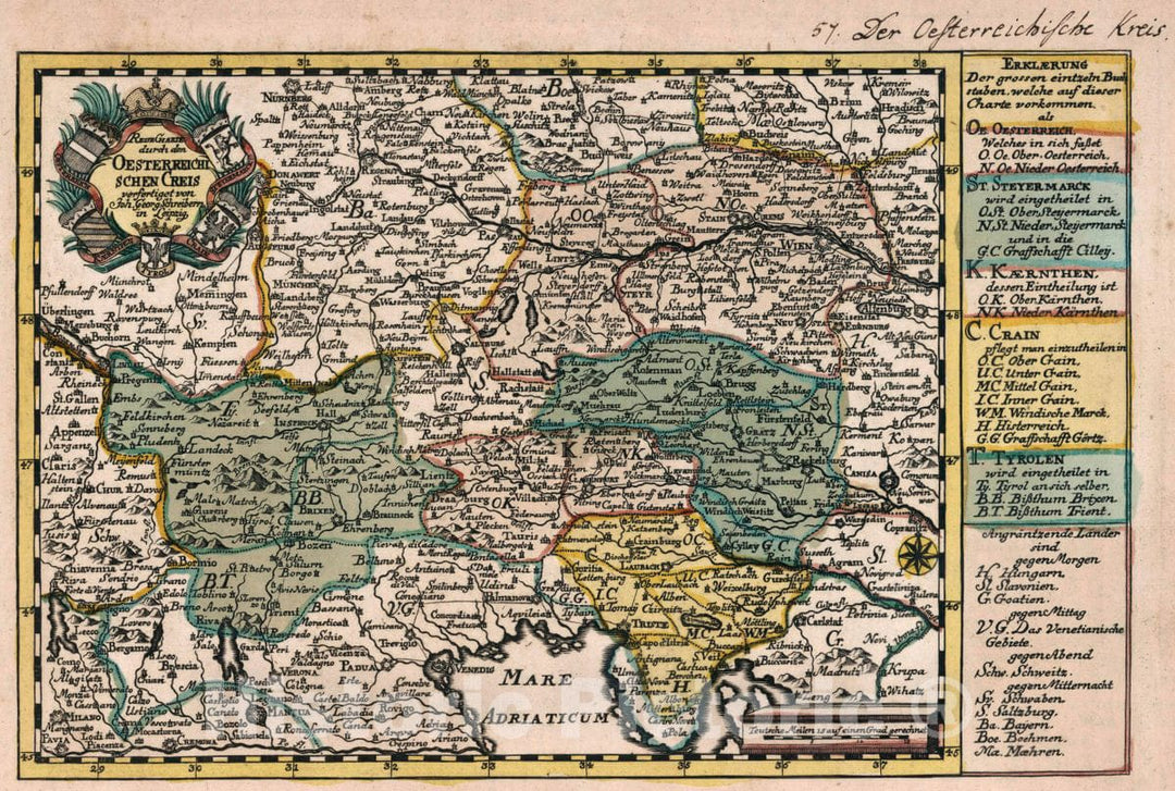 Historic Map : Austria, Vol 1:57- Reisecharte durch den Oesterreichischen Creis, 1740 Atlas , Vintage Wall Art