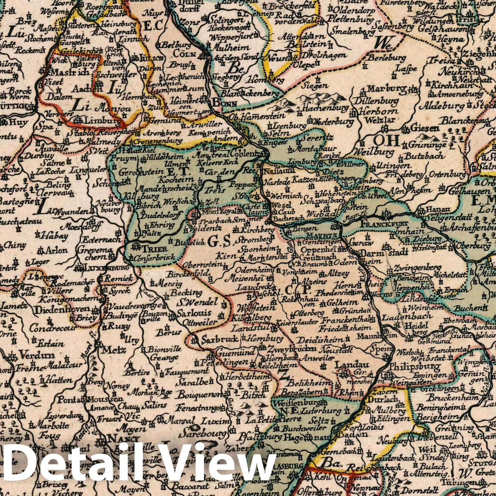 Rhine River Region, Germany - Road Map, 1790 - Historical Map Print