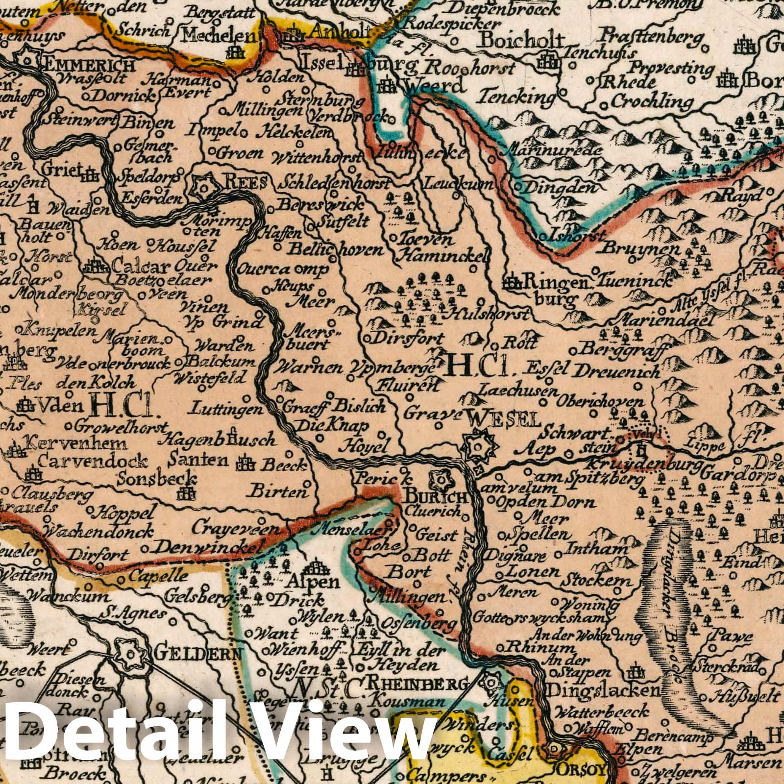 Cleves and Moers - Road Map, 1790 - Historical Map Print