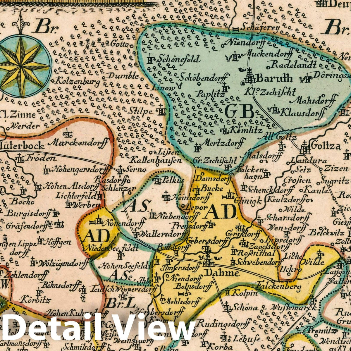 Juterbog, Dahme, and Baruth County, Germany - Road Map, 1790 - Historical Map Print