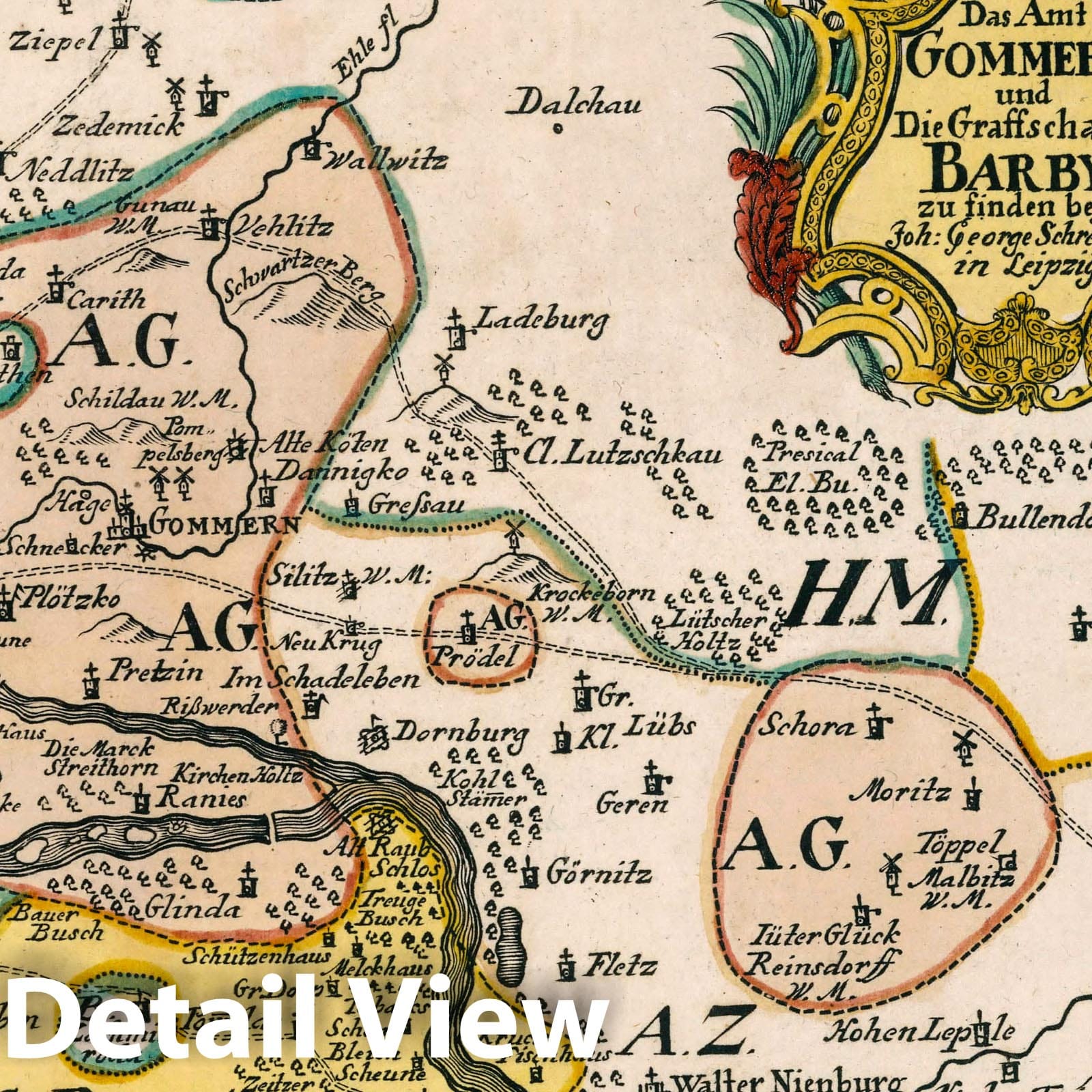 Gommern and Barby, Germany - Road Map, 1790 - Historical Map Print