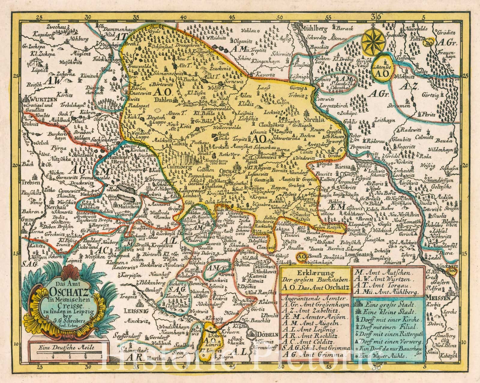 Historic Map : Germany, Vol 2:83- Das Amt Oschatz in Meisnischen Creisse, 1740 Atlas , Vintage Wall Art