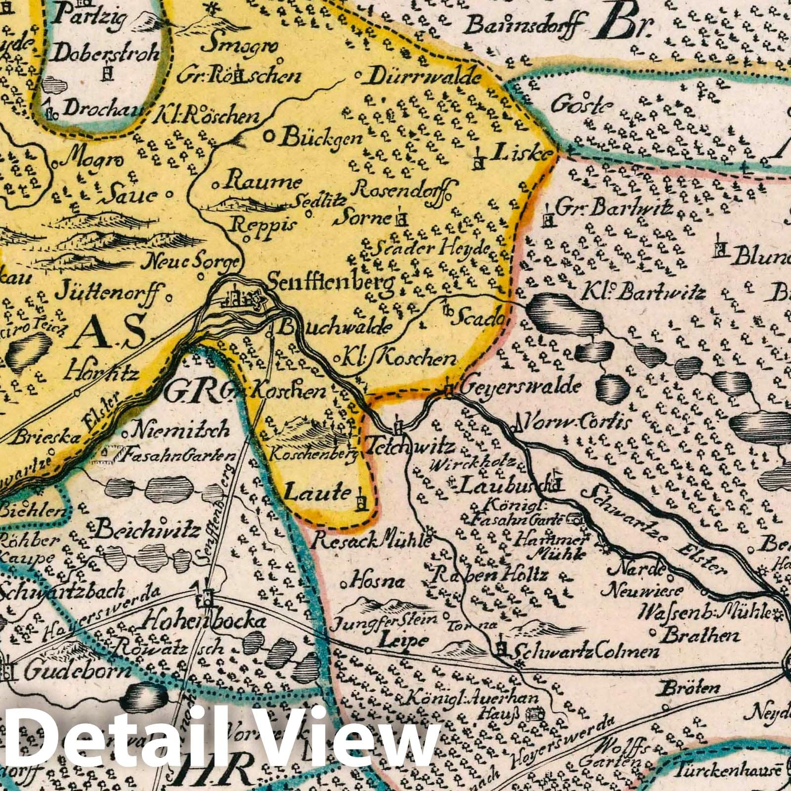 Senfftenberg and Hoyerswerda, Saxony - Road Map, 1790 - Historical Map Print