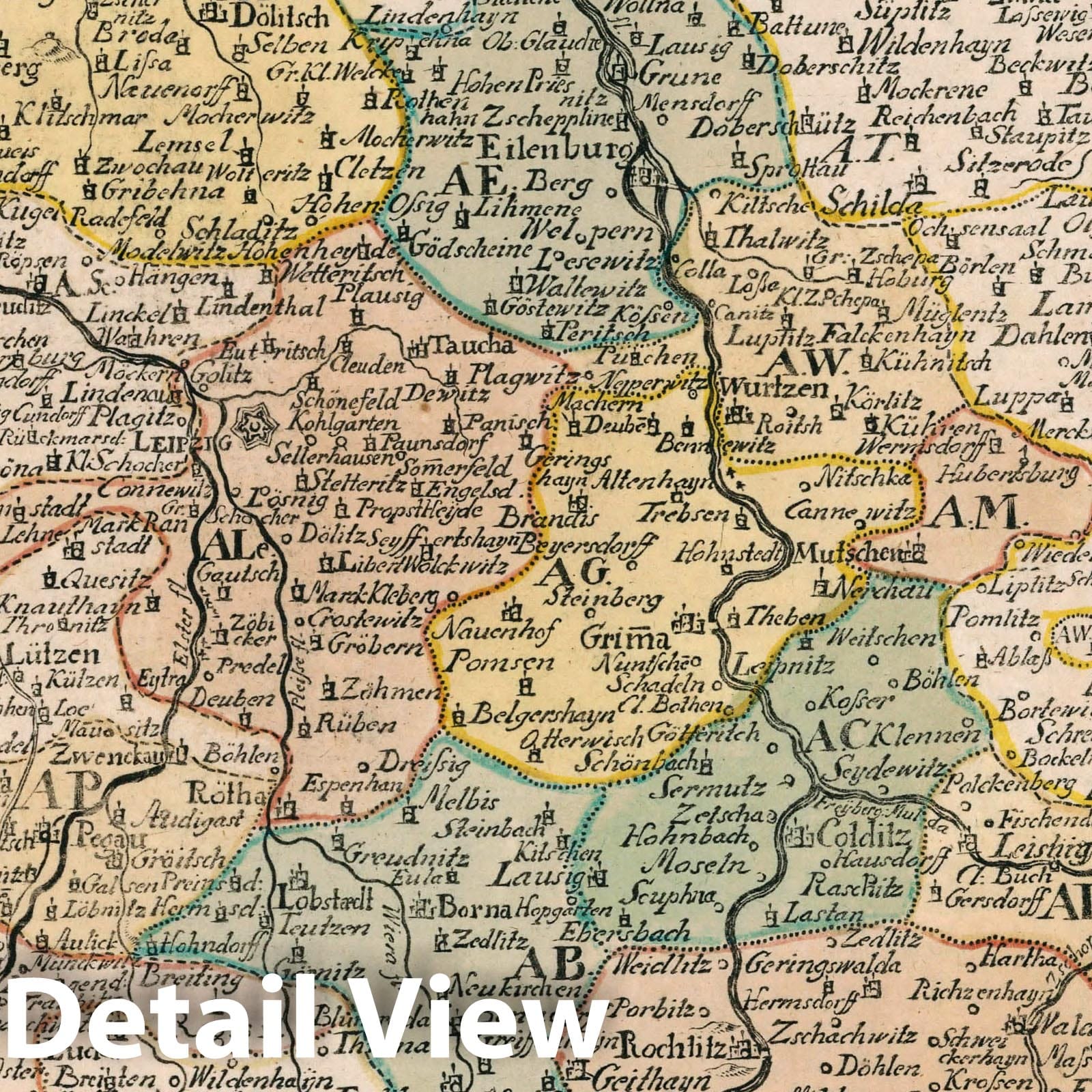 Leipzig District, Germany - Road Map, 1790 - Historical Map Reproduction