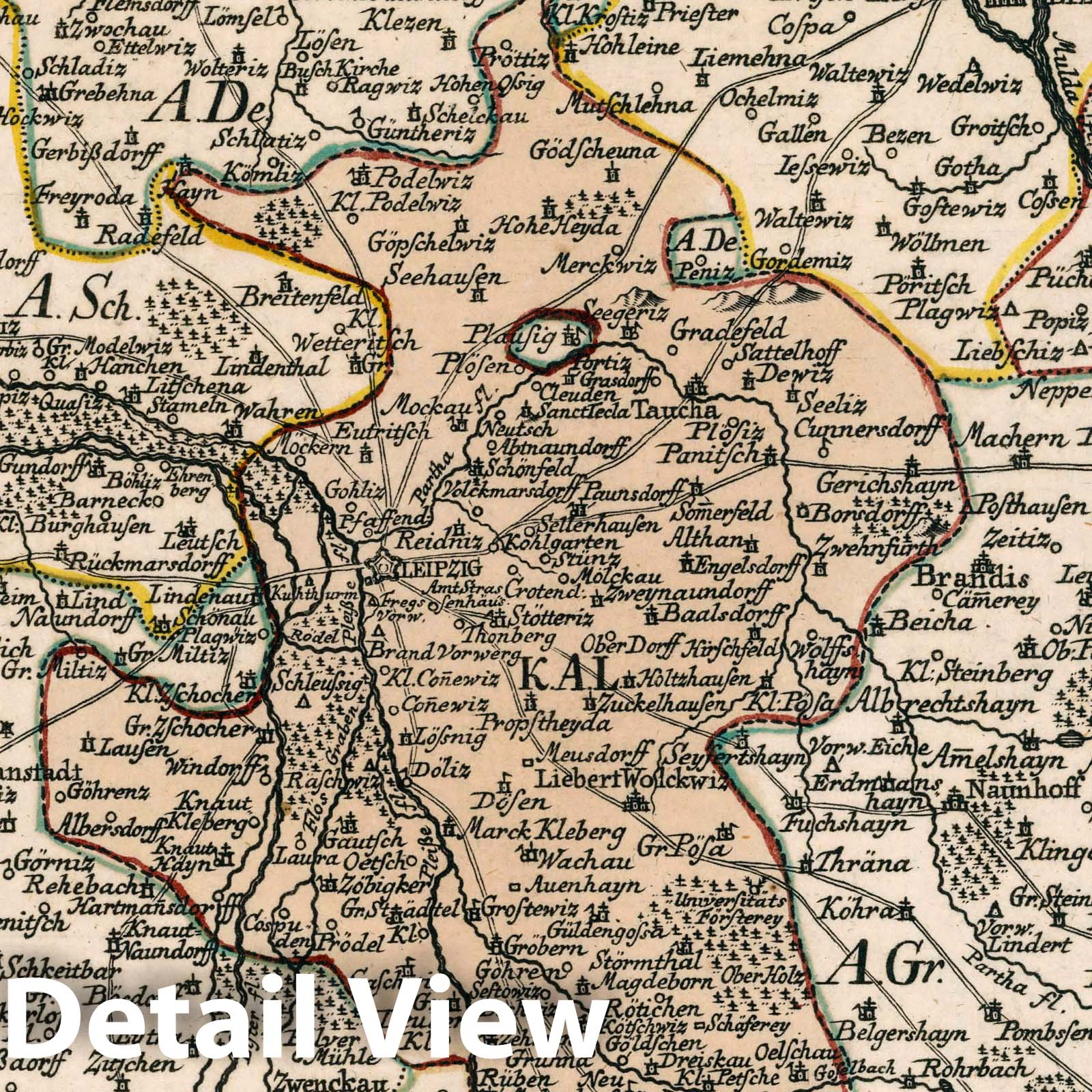 Leipzig County - Road Map, 1790 - Historical Map Print