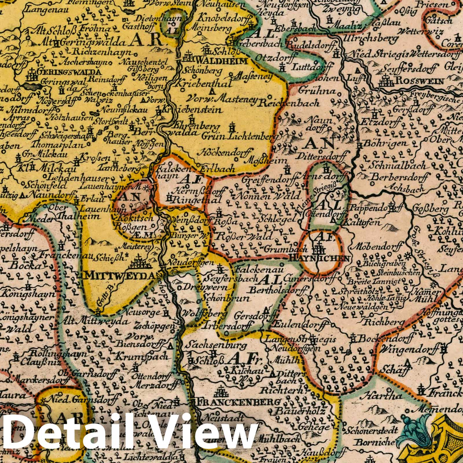 Rochlitz and Nossen, Saxony, Germany - Historical Map Print, 1790