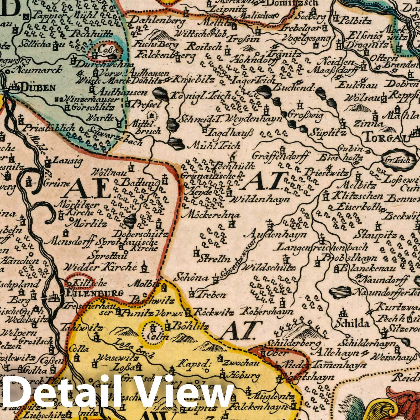 Wurzen, Eilenburg, Duben, Saxony - Road Map, 1790 - Historical Map Print
