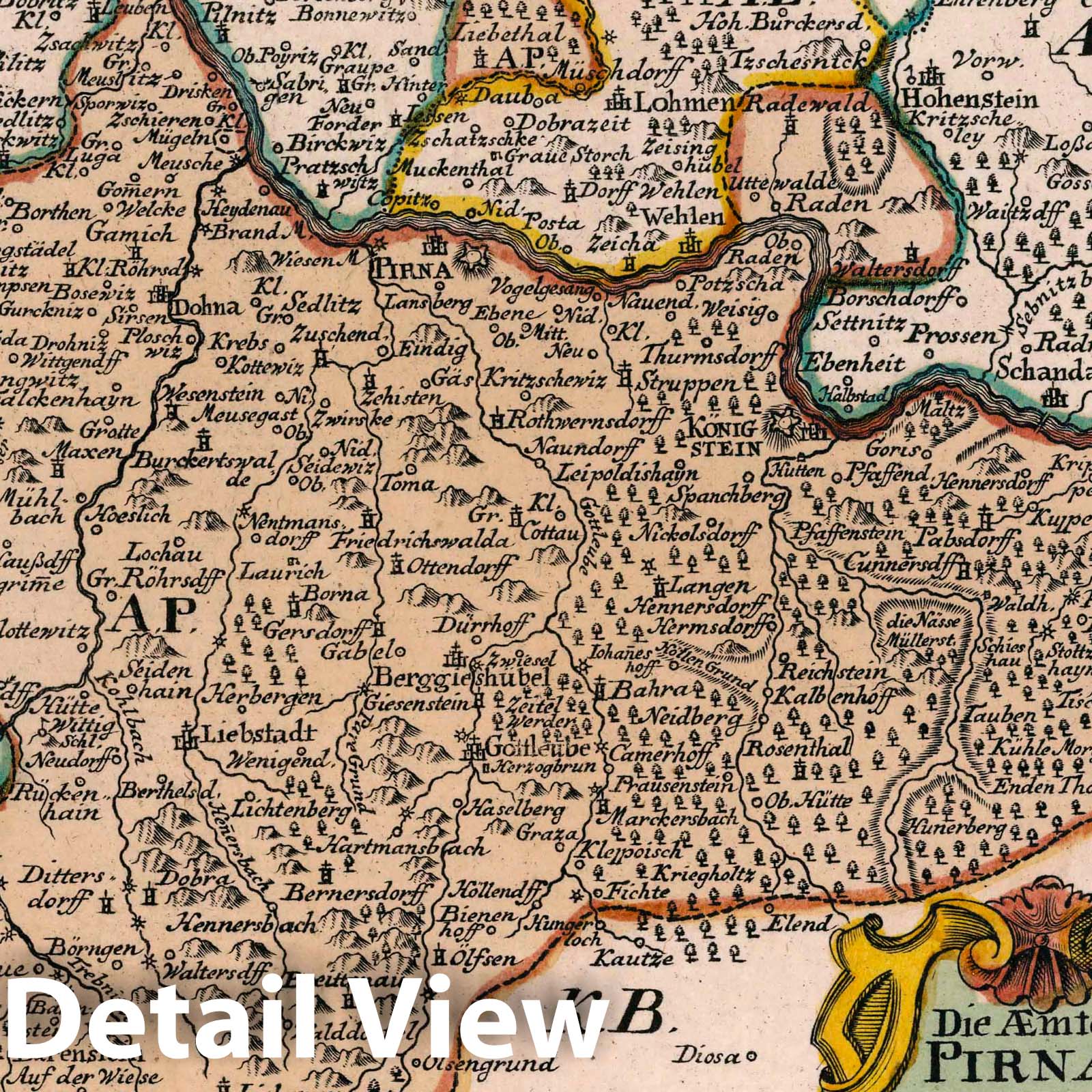 Pirna, Dippoldiswalda, and Altenberg, Saxony - Road Map, 1790 - Historical Map Print