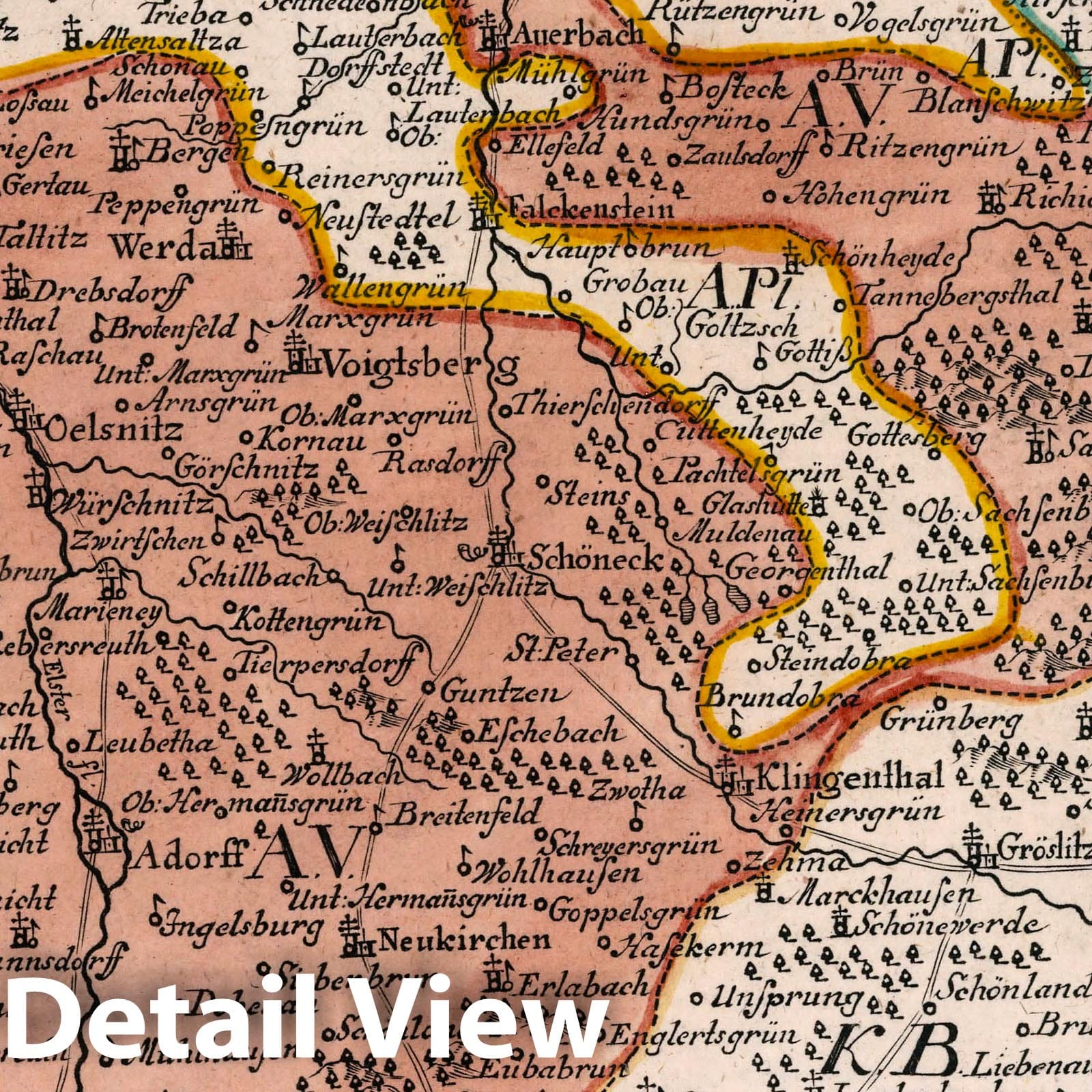Vogtsberg Vogtland Region Saxony - Road Map, 1790 - Historical Map Print