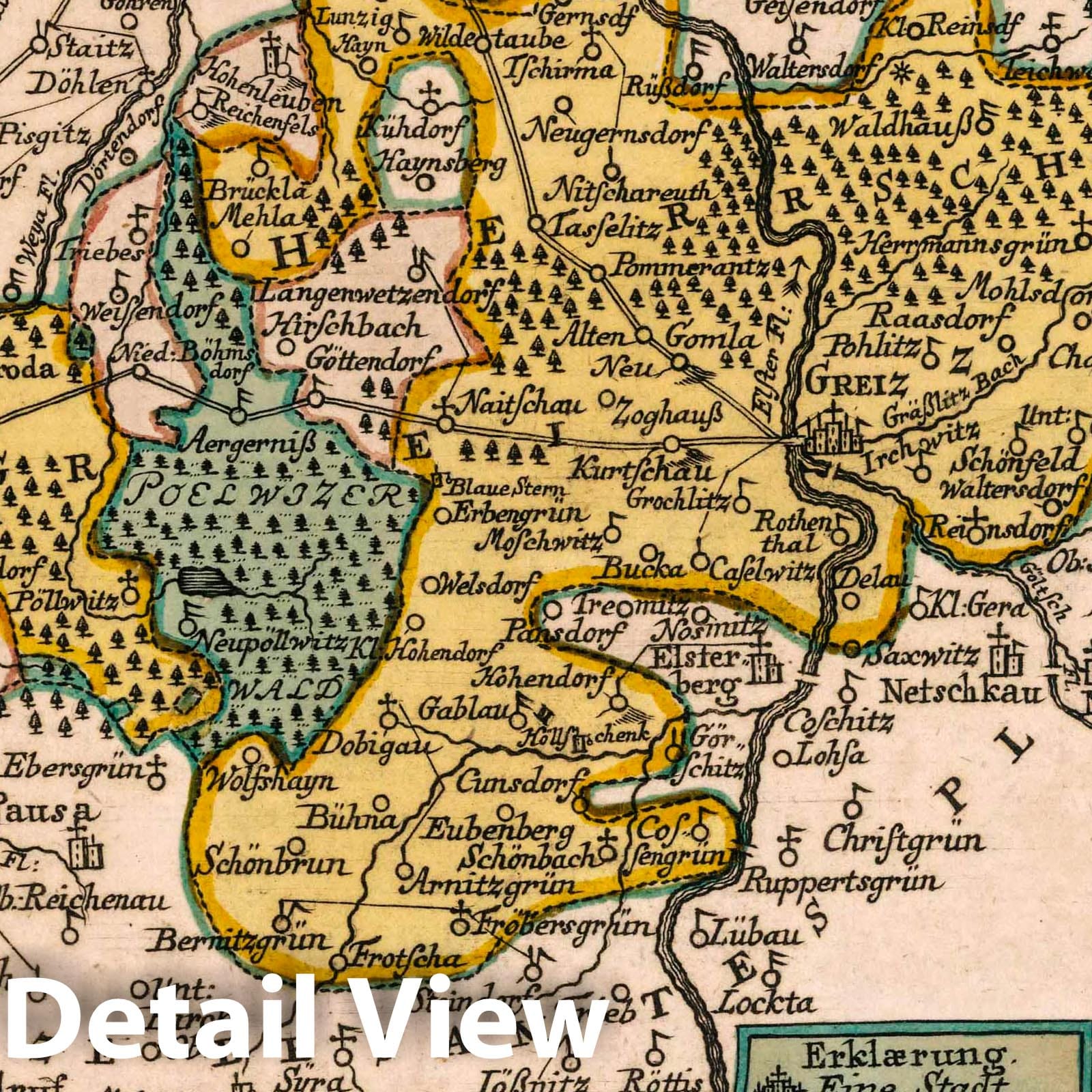 Greiz and Schleiz, Thuringia, Germany - Road Map, 1790 - Historical Map Print