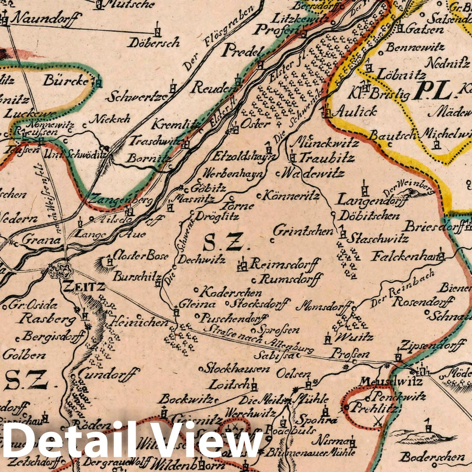 Zeitz, Germany - Road Map, 1790 - Historical Map Reproduction