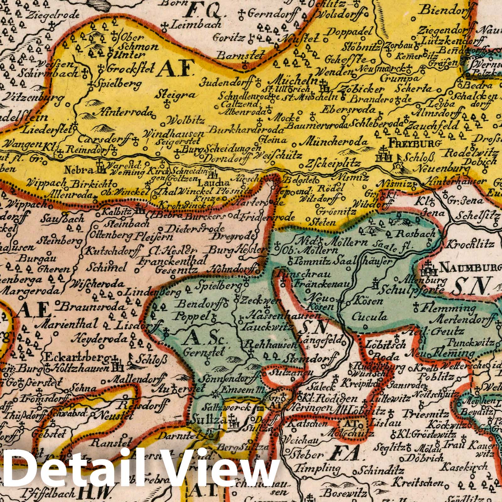 Saxony Districts in Thuringia: Freiburg, Eckartsberga, Schulpforte, Tautenburg - 1790 Historical Map Print