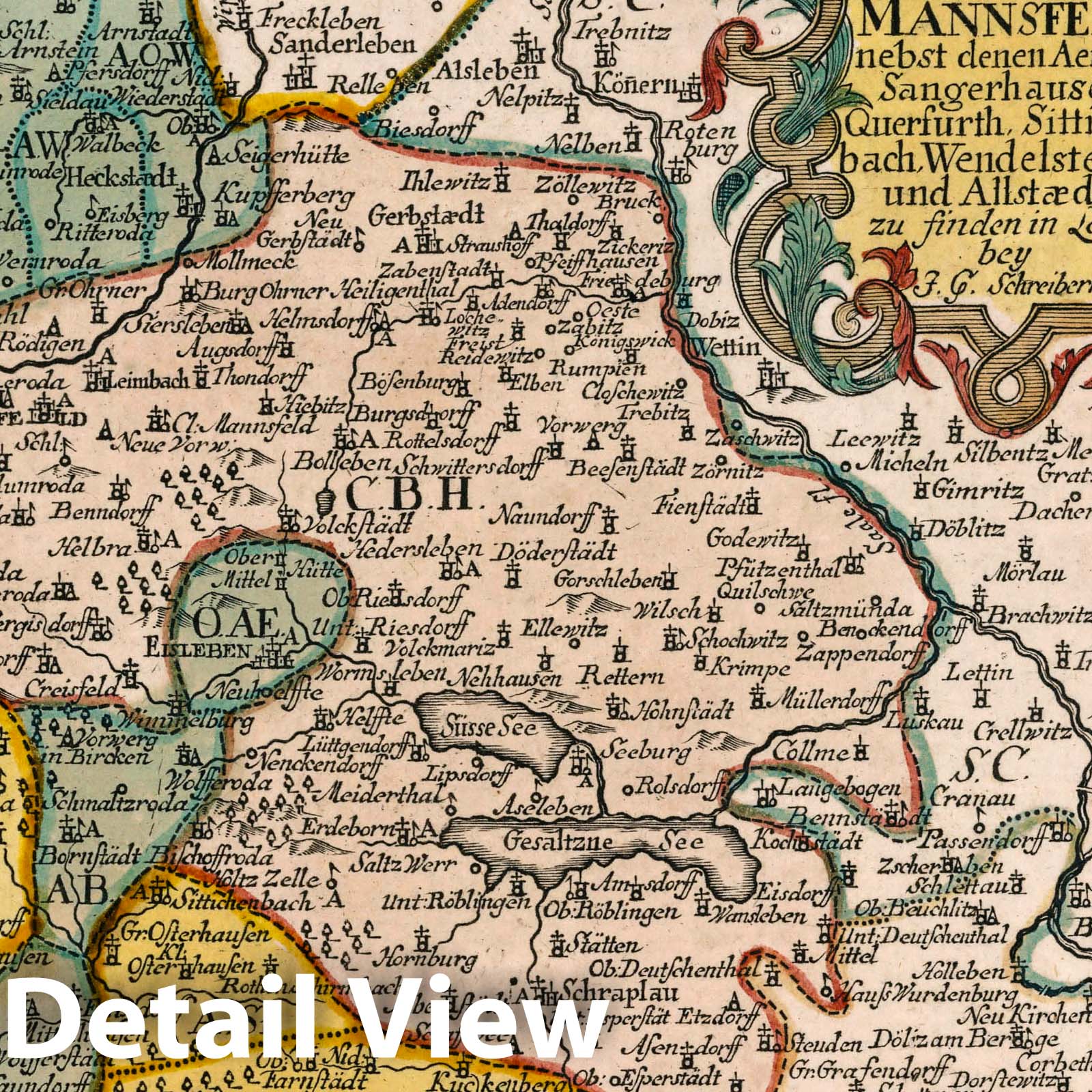 Mannsfeld County with Districts, Thuringia, Germany - Road Map, 1790