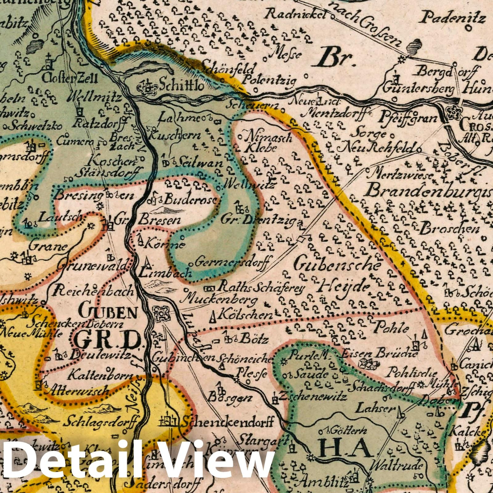 Gubensche District, Lower Lausitz, Germany - Road Map, 1790 - Historical Map Print