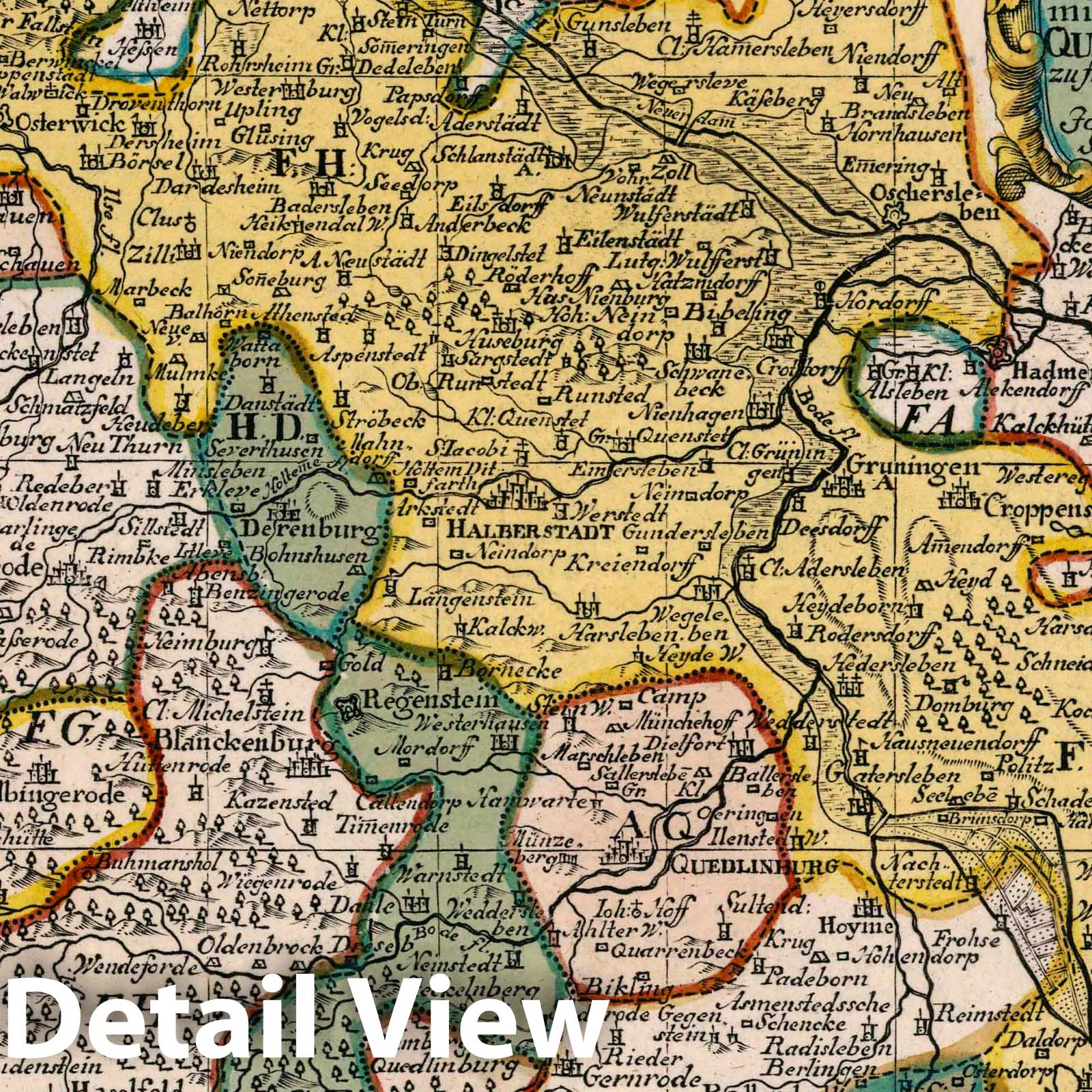 Halberstadt and Quedlinburg, Germany - Road Map, 1790 - Historical Map Print