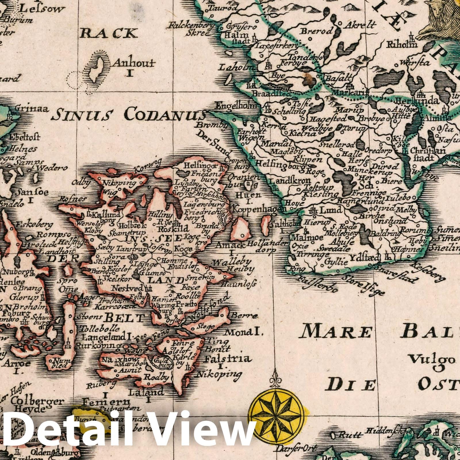 Denmark with Adjacent Regions - Road Map, 1790 - Historical Map Print