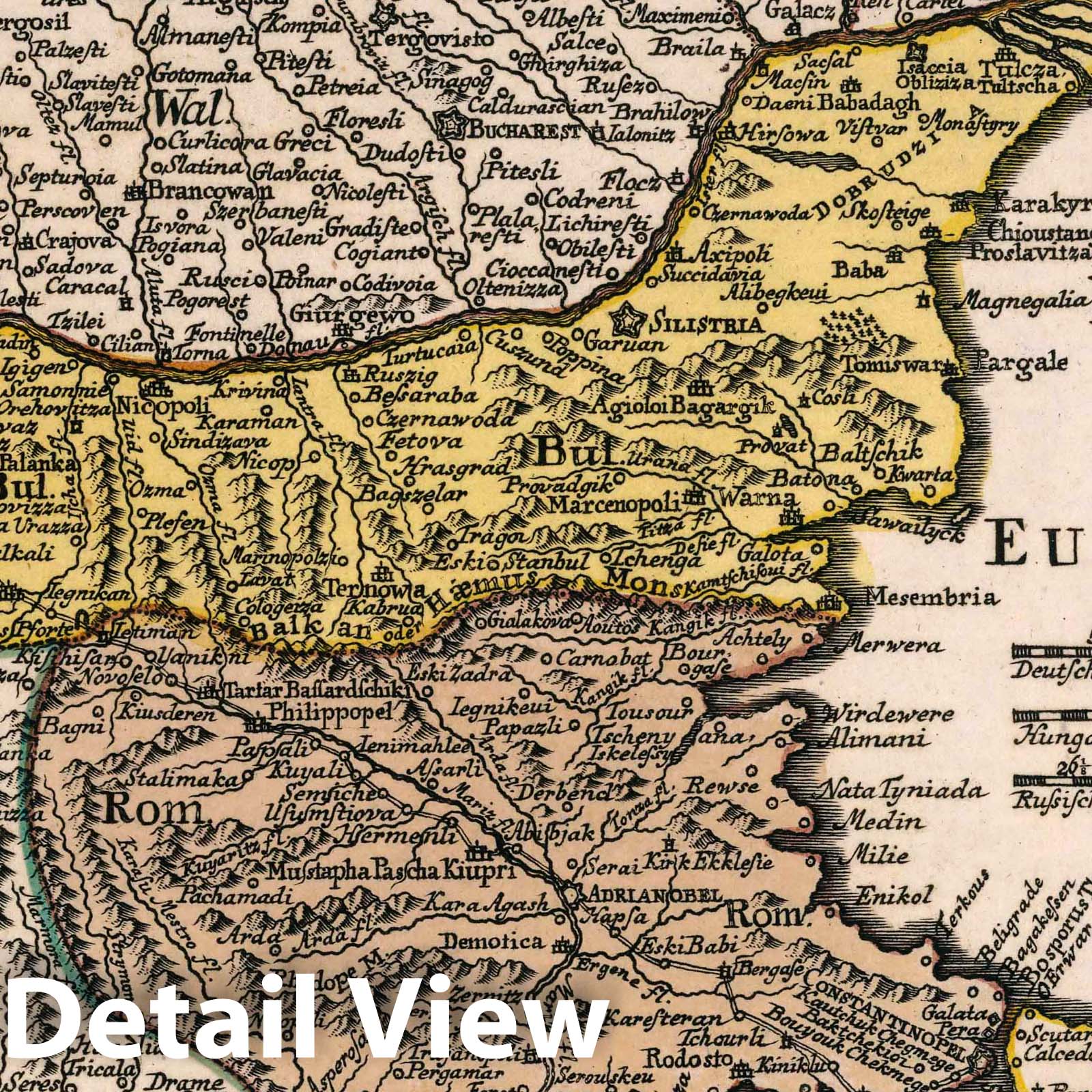 Romania, Bulgaria, and Serbia - Road Map, 1790 - Historical Map Print