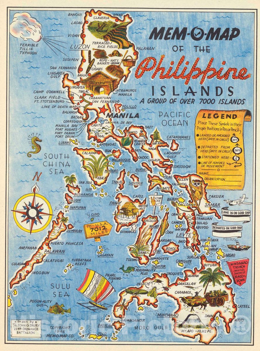 Philippine Islands - Pictorial Map, 1945 - Historical Map Print