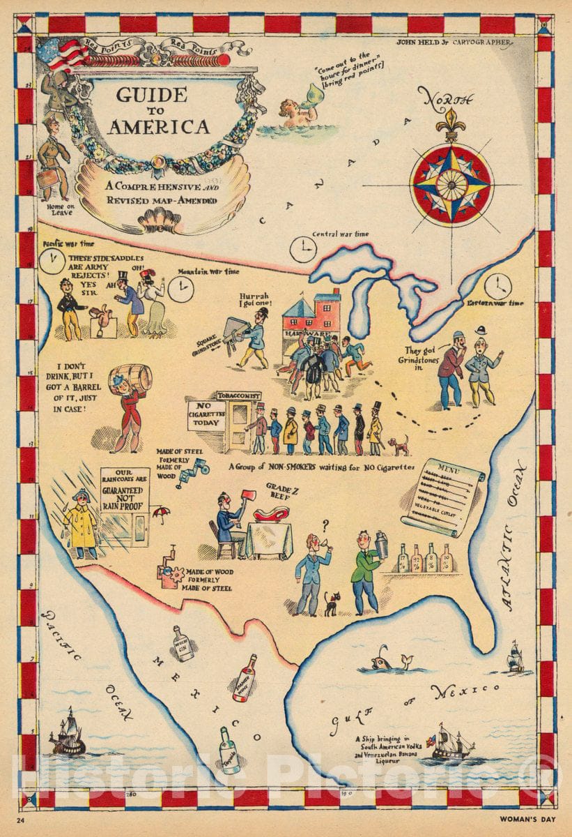 United States - Pictorial Map, 1945 - John Held Jr. Historical Map Print