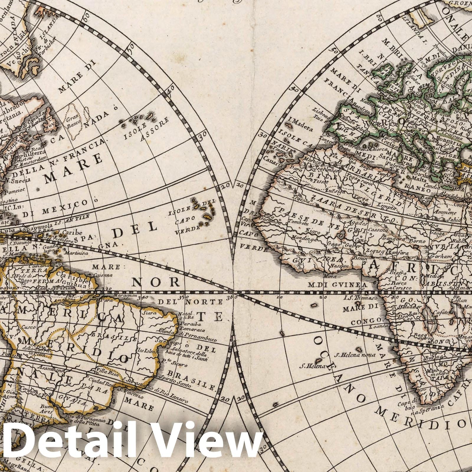World Map in Double Hemispheres, 1684 - De Rossi Historical Map Print
