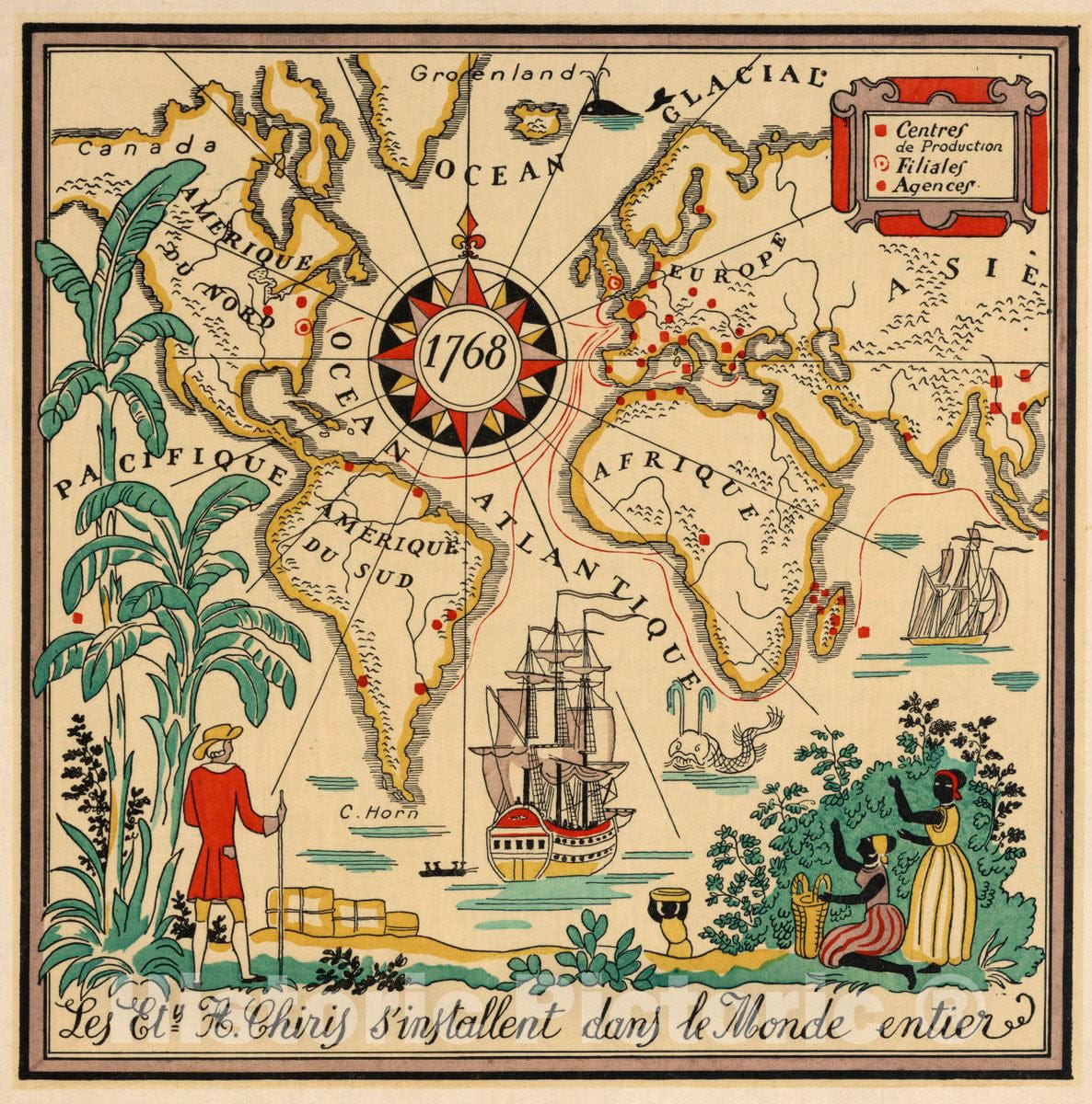Historic Map : Les ETU A. Chiris s'installent Dans le Monde entier, 1931 Atlas - Vintage Wall Art