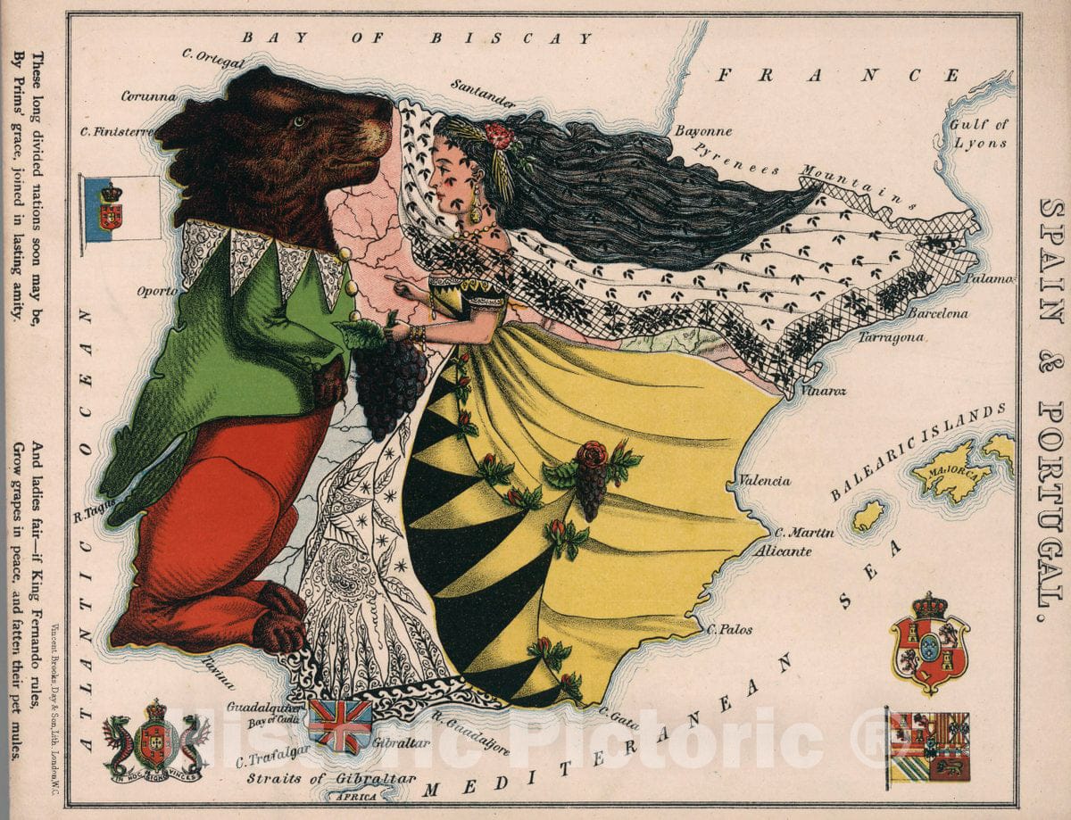 Historic Map : 6. Spain & Portugal, 1868 - Vintage Wall Art