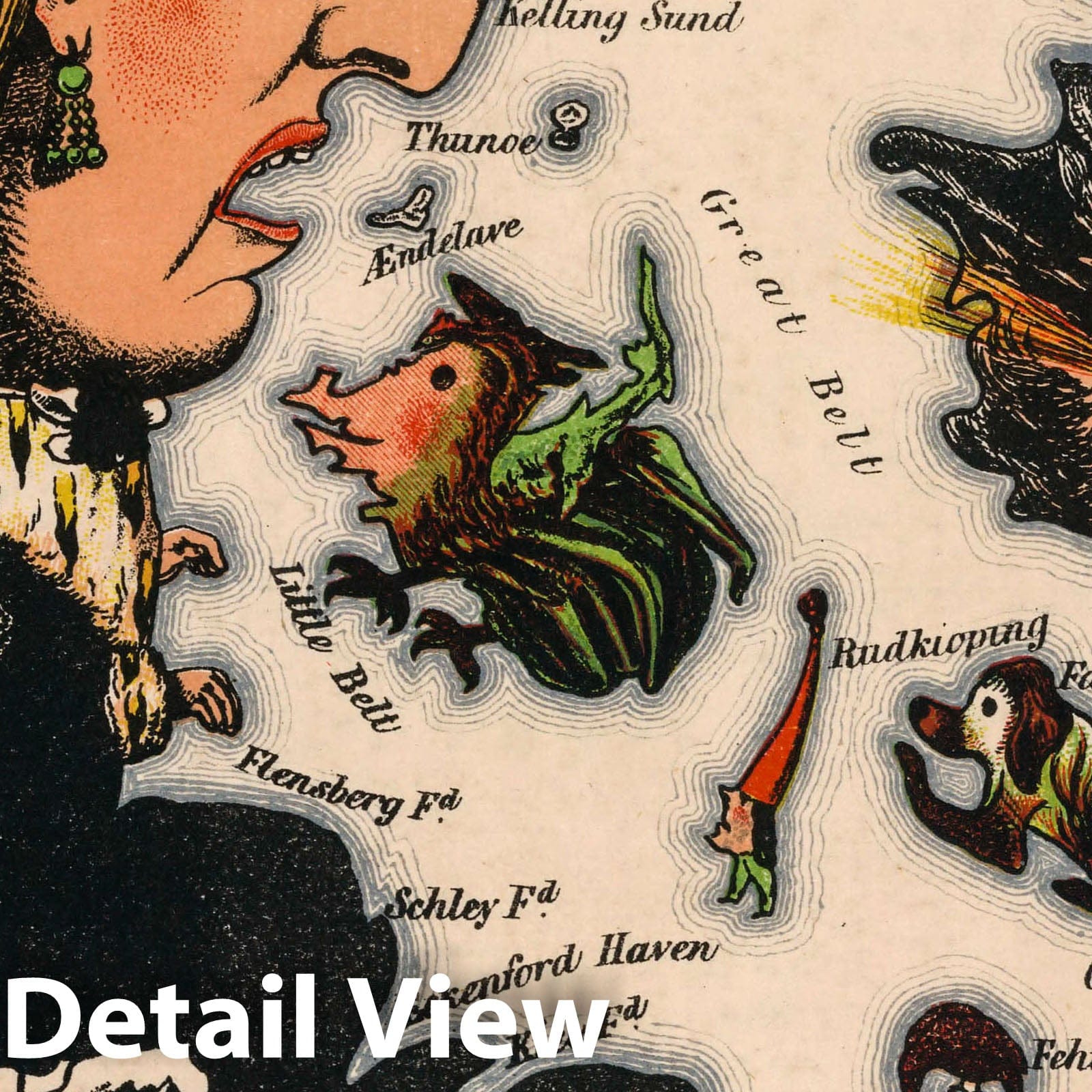 Denmark - Pictorial Map, 1868 - Historical Map Reproduction