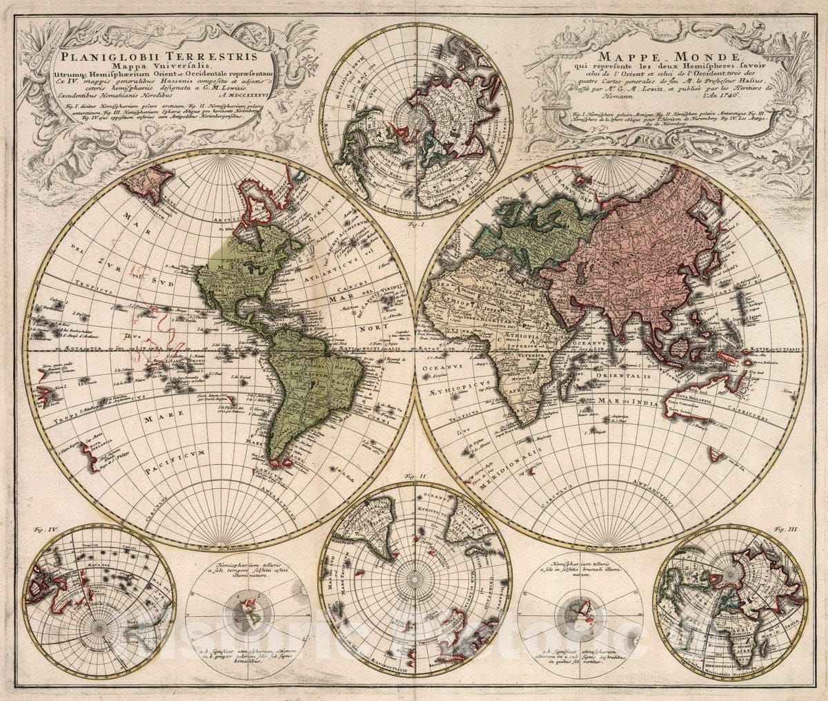 Historic Wall Map : Planiglobii Terrestris Mappa Universalis, 1746 School Atlas - Vintage Wall Art