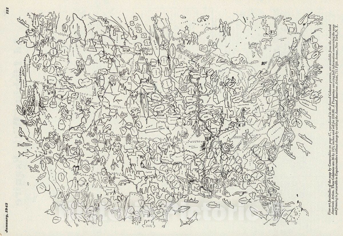 Historic Map : The United States of America, 1943 Pictorial Map - Vintage Wall Art