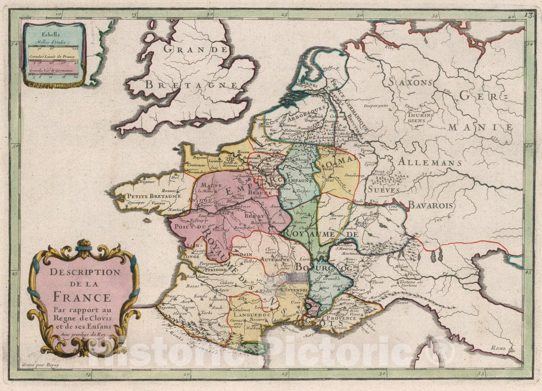 Historic Map : France, Description de la France, 1705 Atlas , Vintage Wall Art