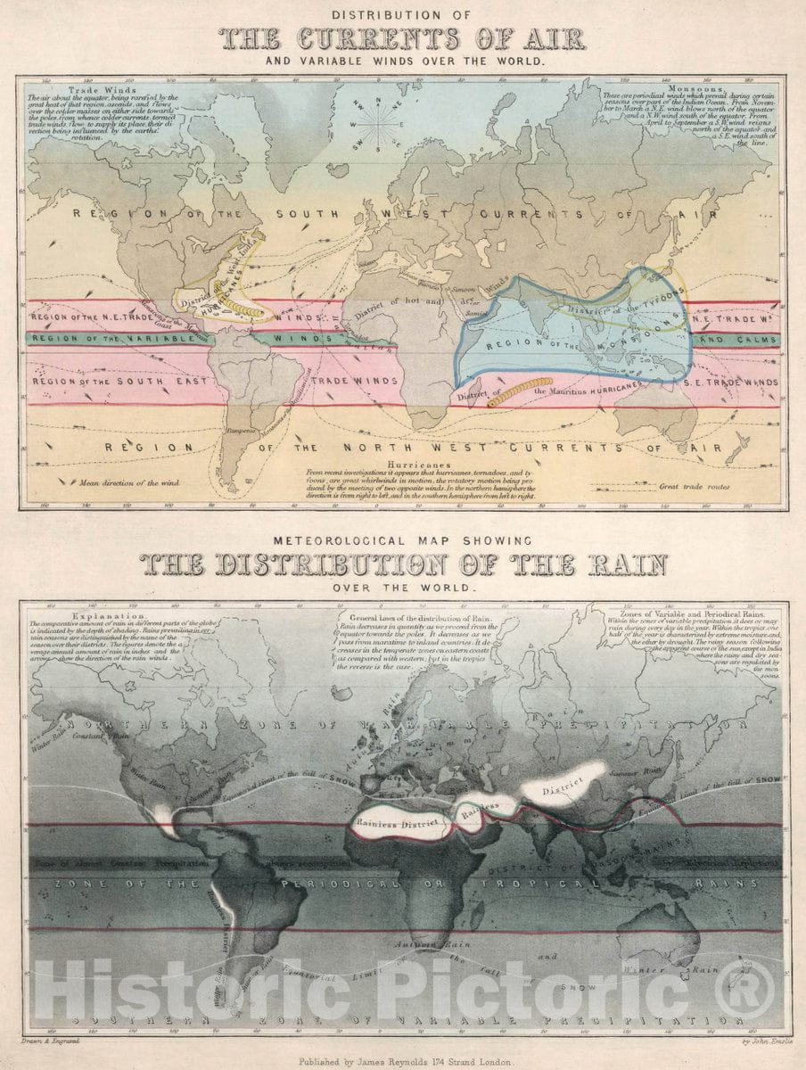 Historic Map : Distribution of The Currents of air and Variable Winds Over The World, 1851 v1