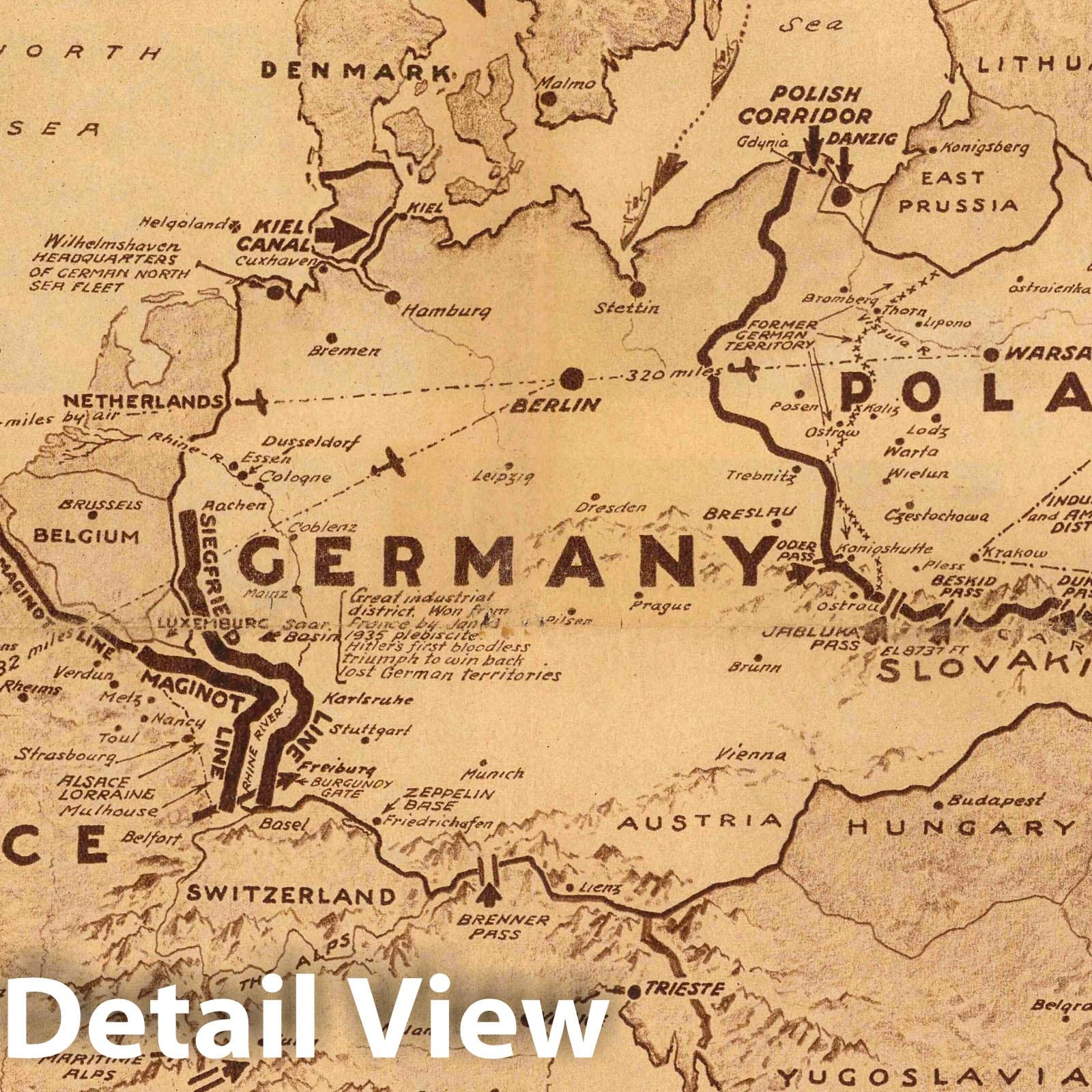 Europe - World War II Pictorial Map, 1939 - Historical Map Print