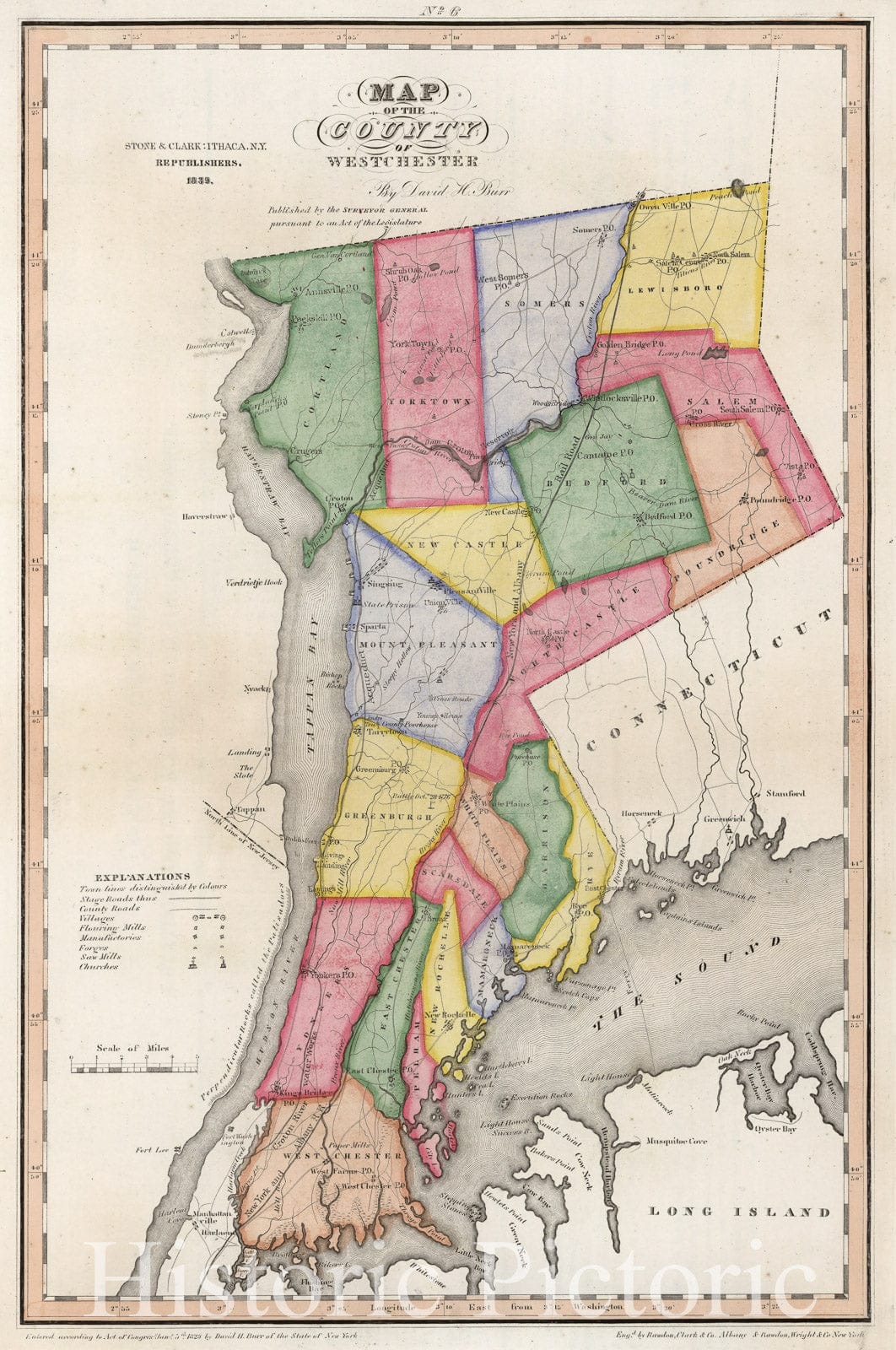 Westchester County, New York - Physical Map, 1839 - Historical Map Print