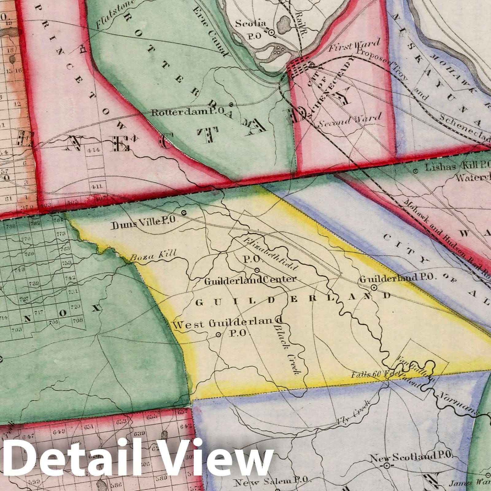 Albany and Schenectady Counties, New York - Physical Map, 1840