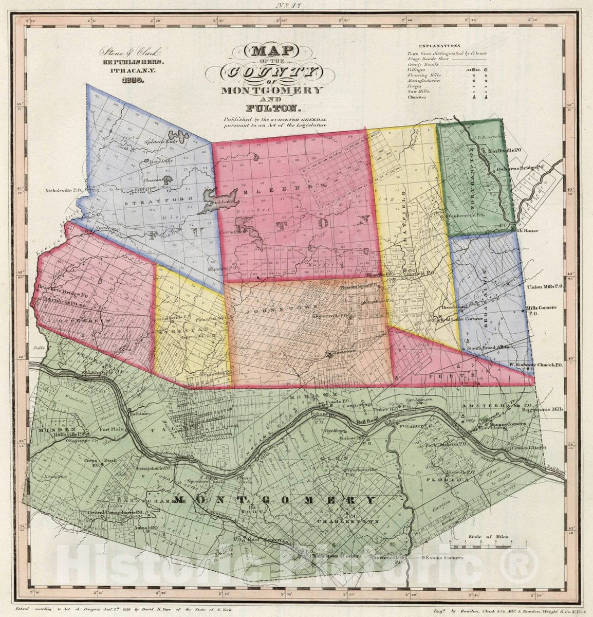 Historic Map : Map of The Counties of Montgomery and Fulton (New York), 1839 Atlas - Vintage Wall Art