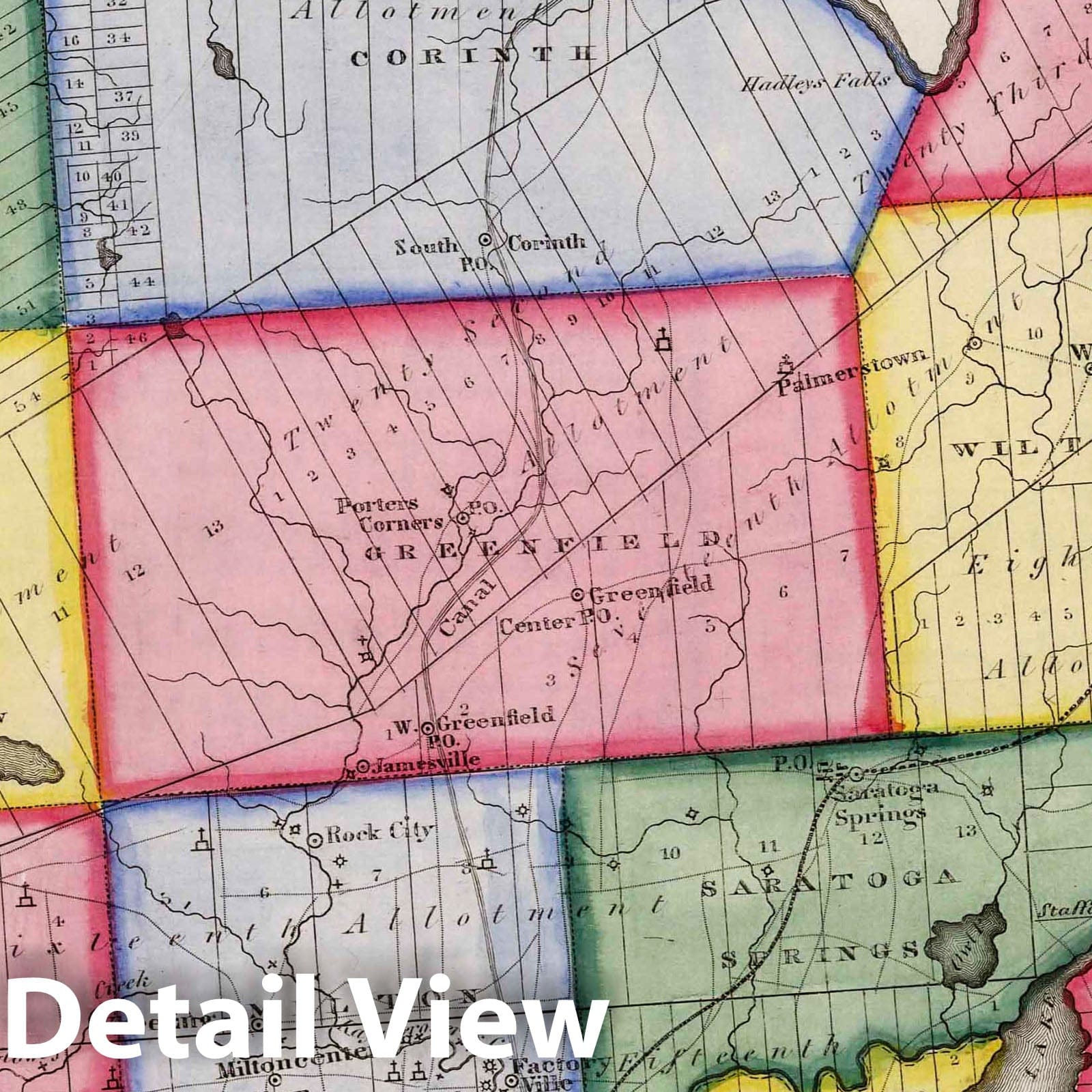 Saratoga County, New York - Physical Map, 1840 - Historical Map Print